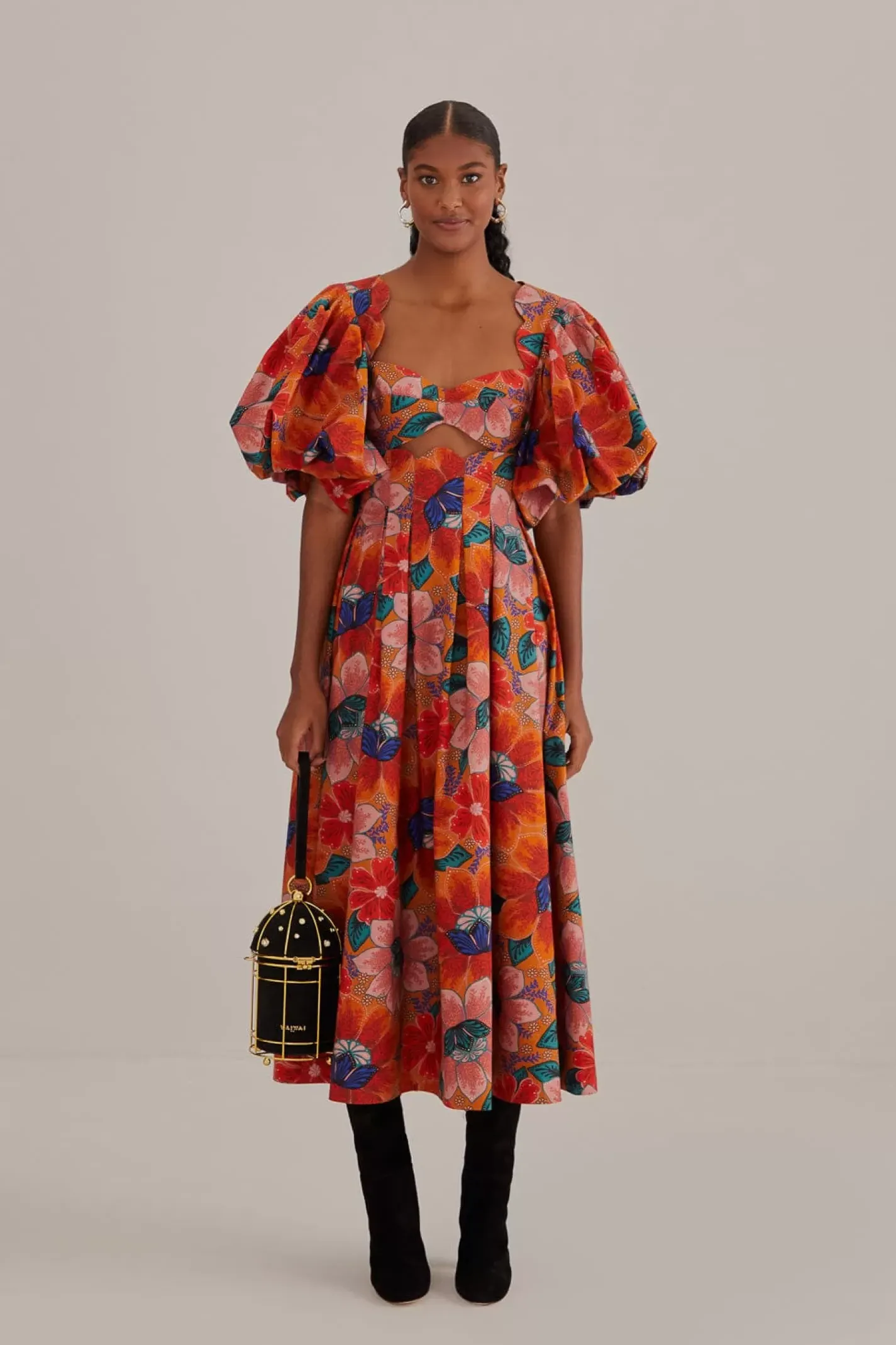 FARM Rio ORANGE MARIAS FLORAL CUT-OUT MIDI DRESS Sale