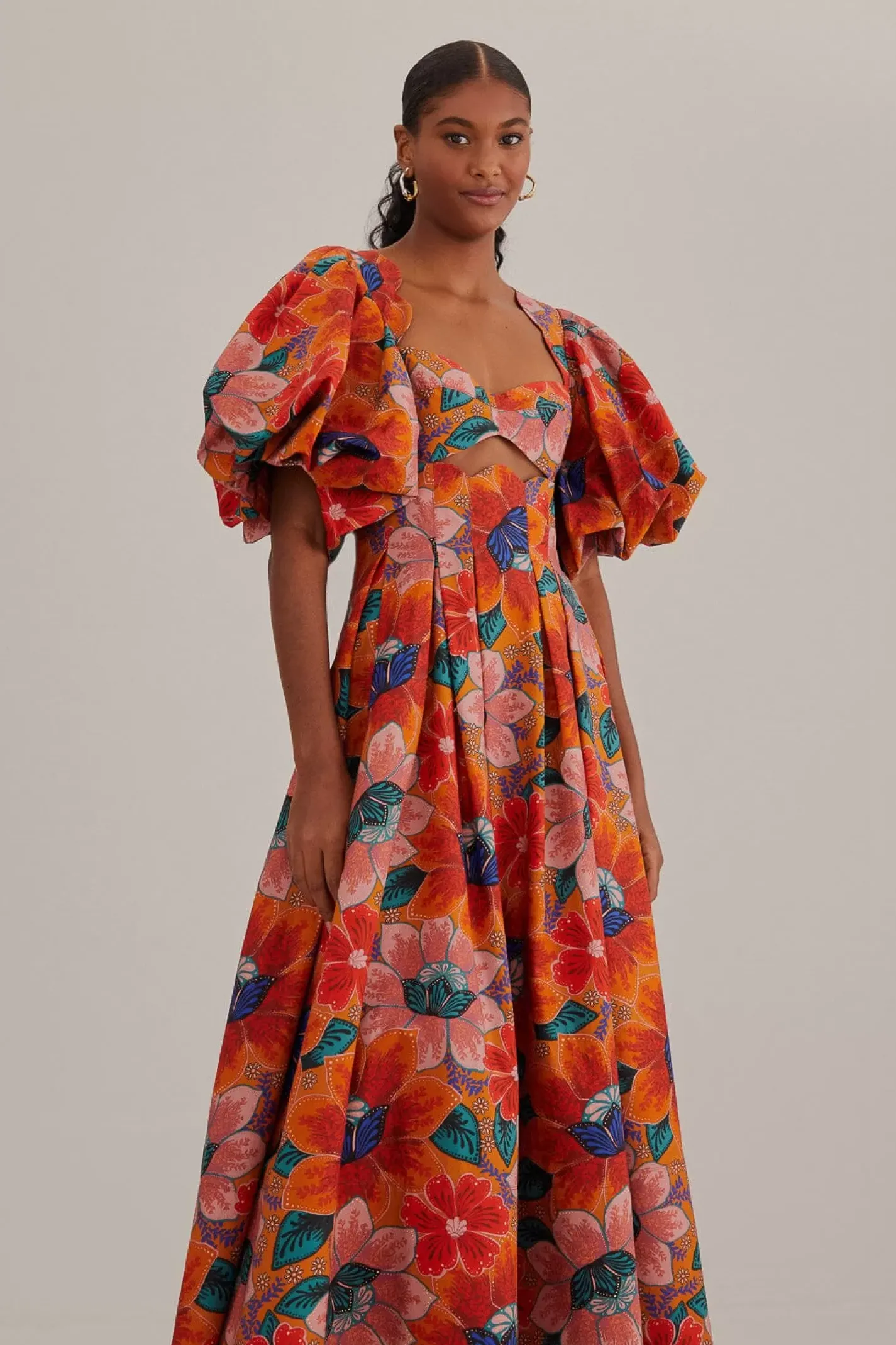 FARM Rio ORANGE MARIAS FLORAL CUT-OUT MIDI DRESS Sale