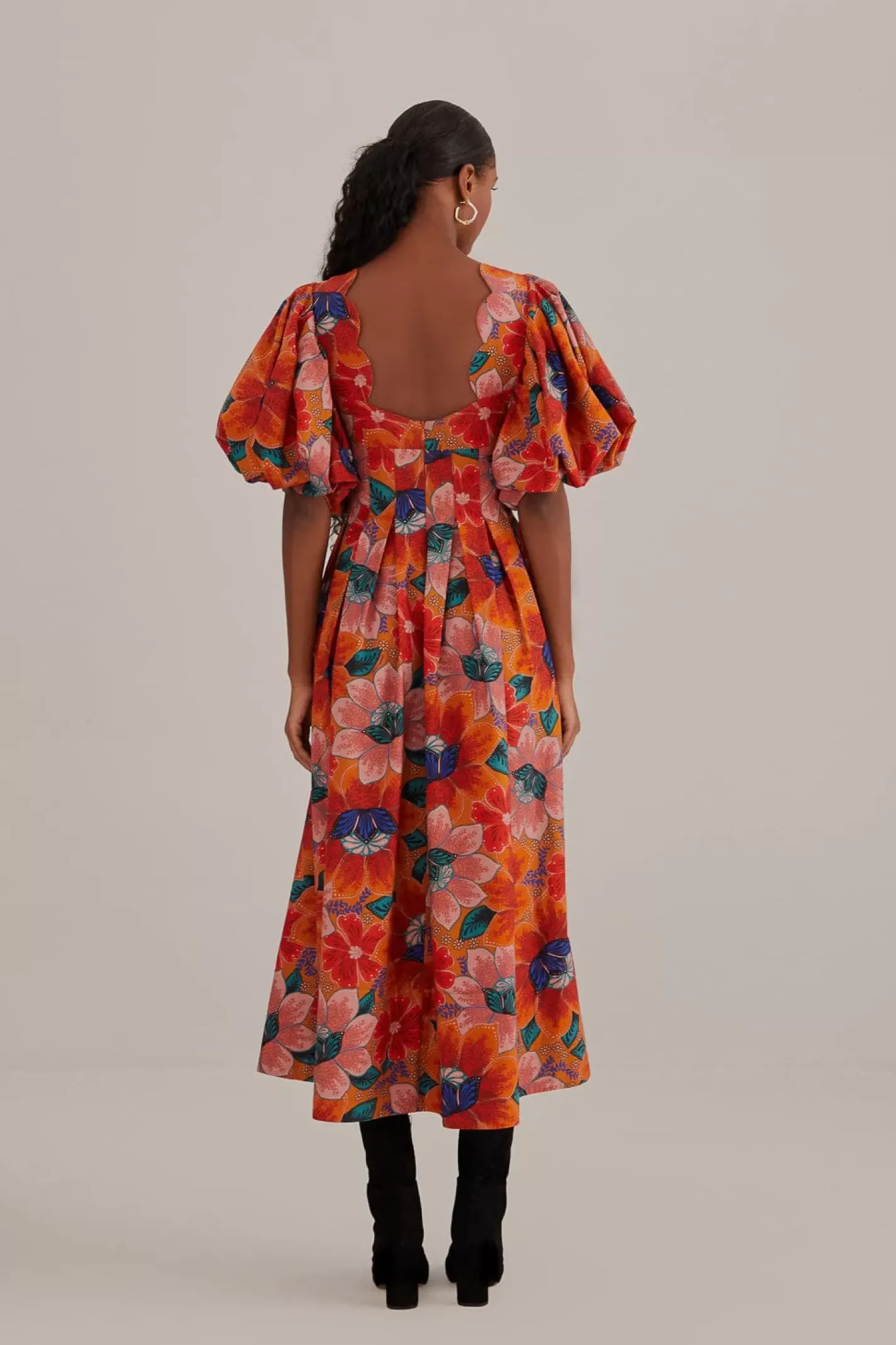 FARM Rio ORANGE MARIAS FLORAL CUT-OUT MIDI DRESS Sale