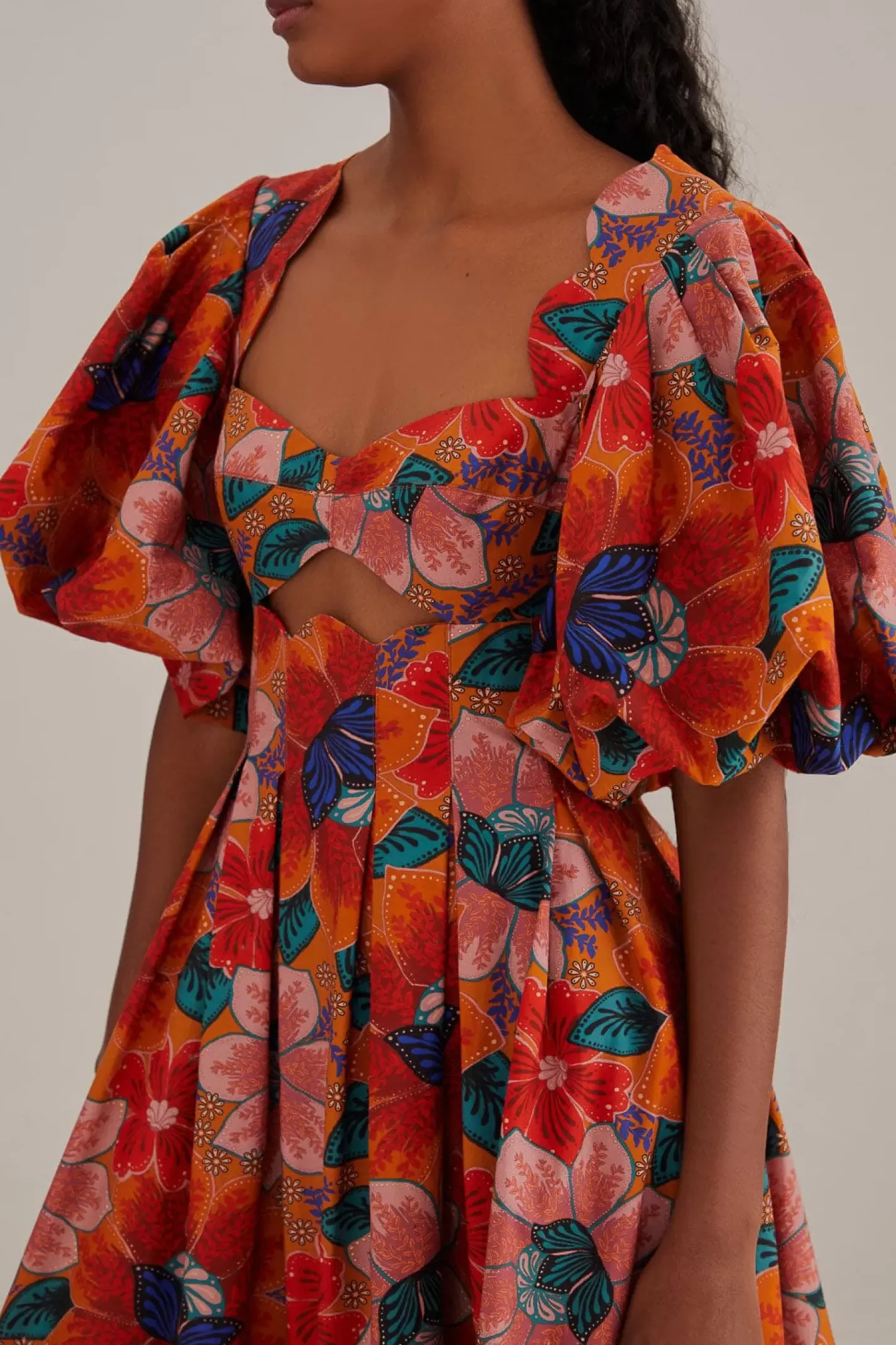 FARM Rio ORANGE MARIAS FLORAL CUT-OUT MIDI DRESS Sale