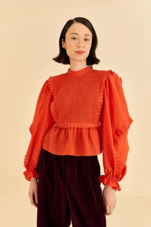 FARM Rio ORANGE SMOCKED BLOUSE Fashion