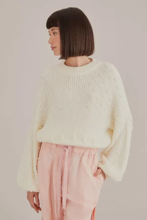 FARM Rio PEARL EMBROIDERED BUBBLE SWEATER Clearance