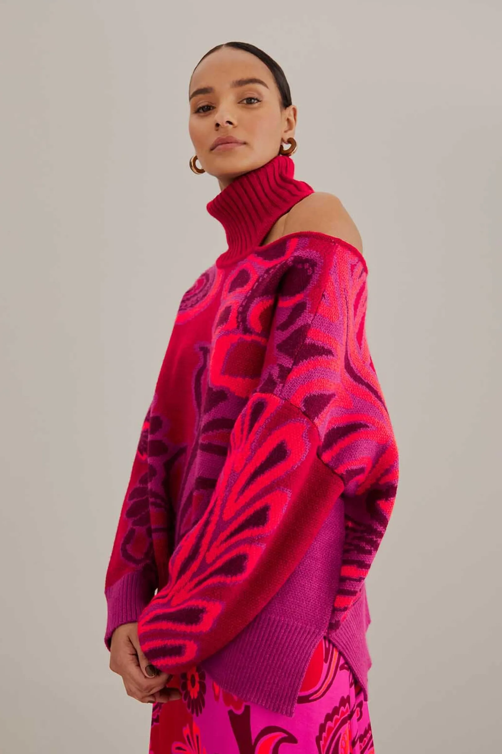FARM Rio PINK BOLD FLORAL KNIT SWEATER Cheap