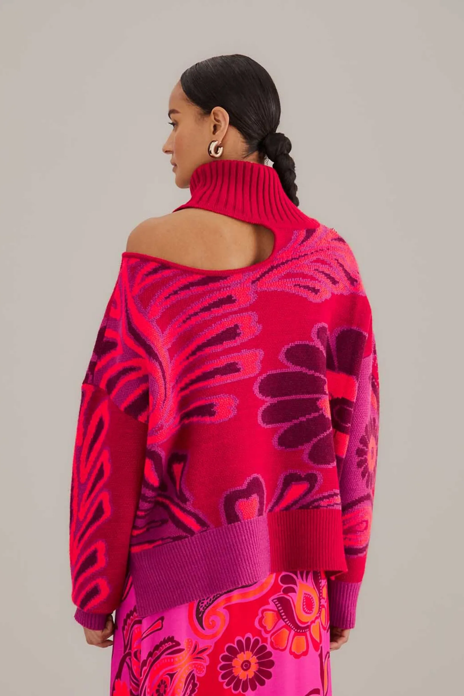 FARM Rio PINK BOLD FLORAL KNIT SWEATER Cheap