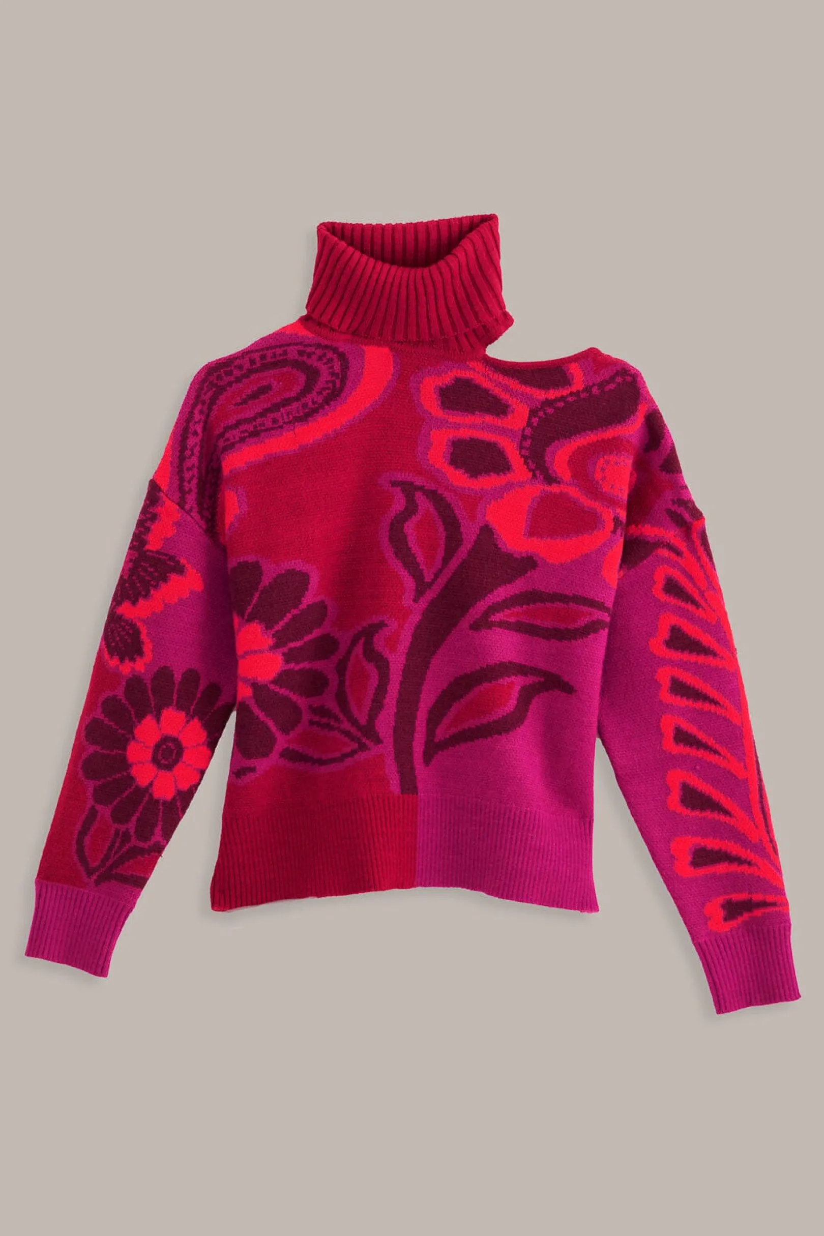 FARM Rio PINK BOLD FLORAL KNIT SWEATER Cheap