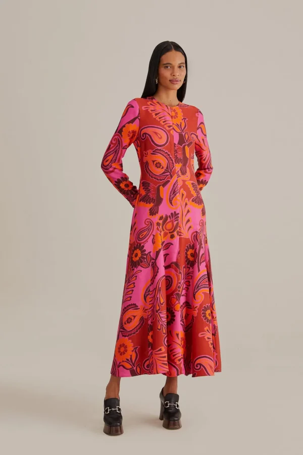 FARM Rio PINK BOLD FLORAL LONG SLEEVE MAXI DRESS Cheap