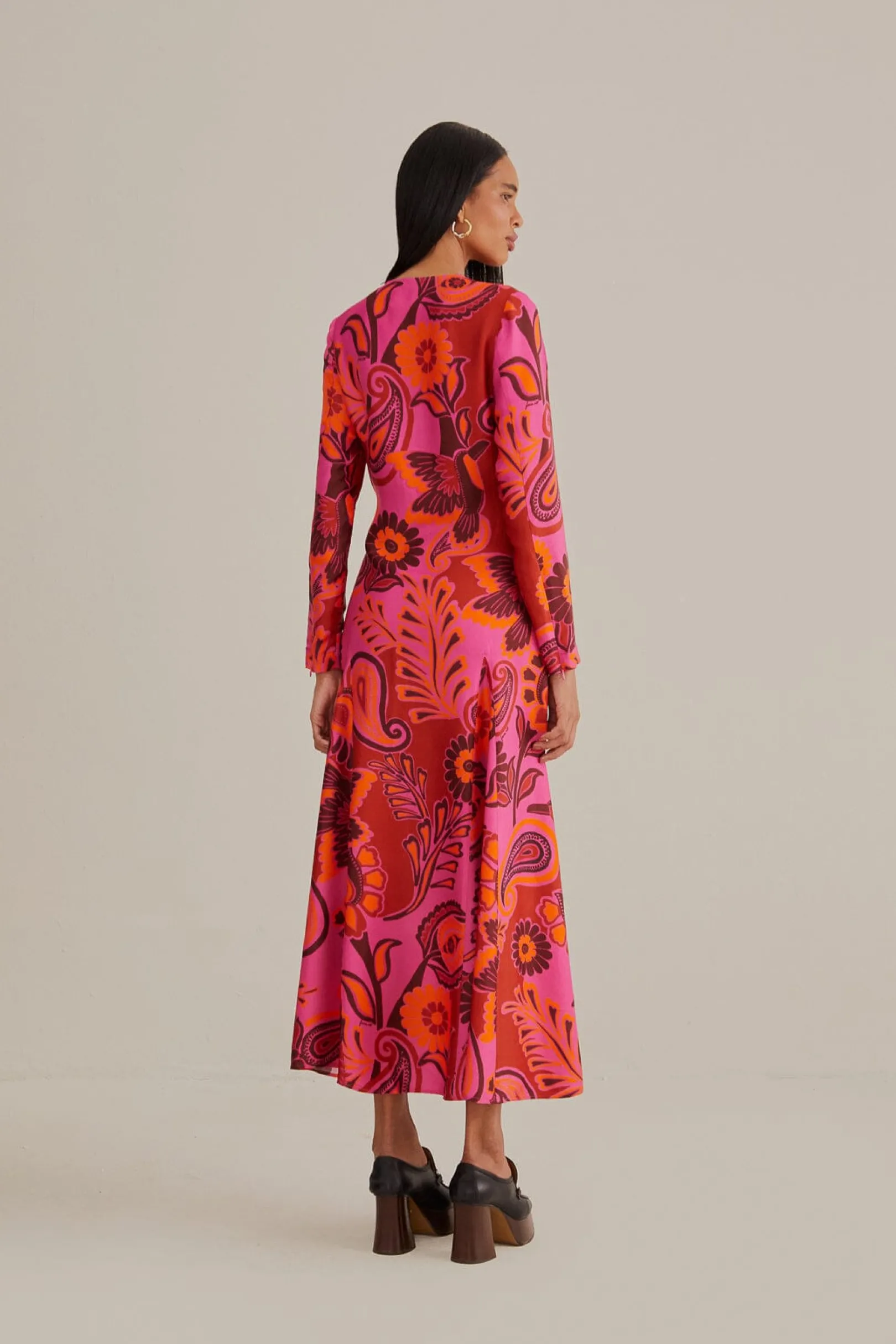 FARM Rio PINK BOLD FLORAL LONG SLEEVE MAXI DRESS Cheap