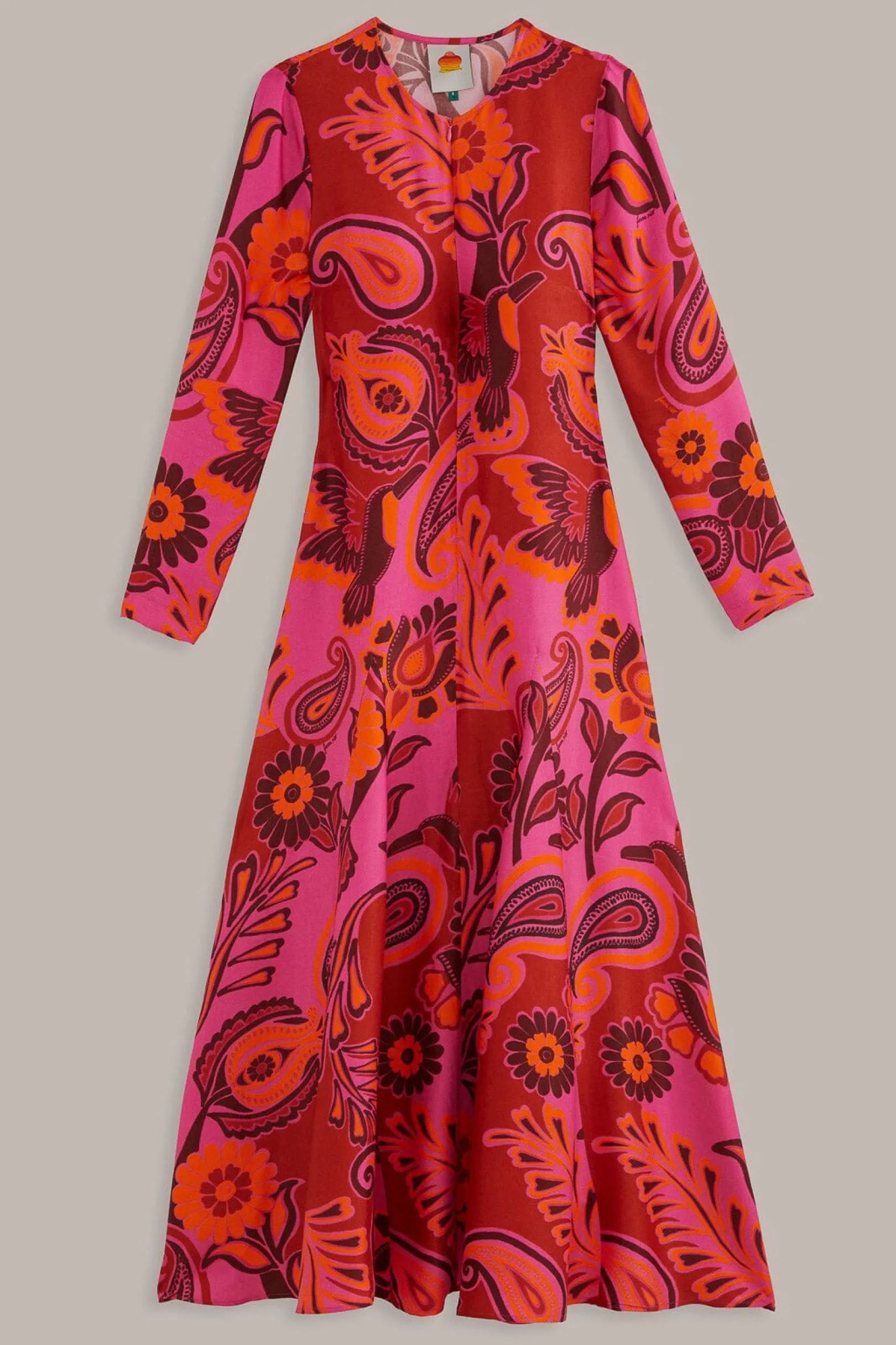 FARM Rio PINK BOLD FLORAL LONG SLEEVE MAXI DRESS Cheap