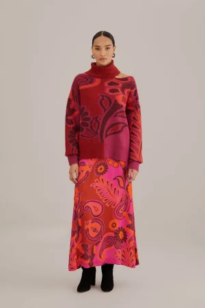 FARM Rio PINK BOLD FLORAL SATIN MAXI SKIRT Best Sale