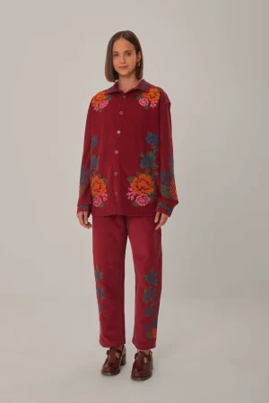 FARM Rio PINK CORDUROY EMBROIDERED PANTS Hot