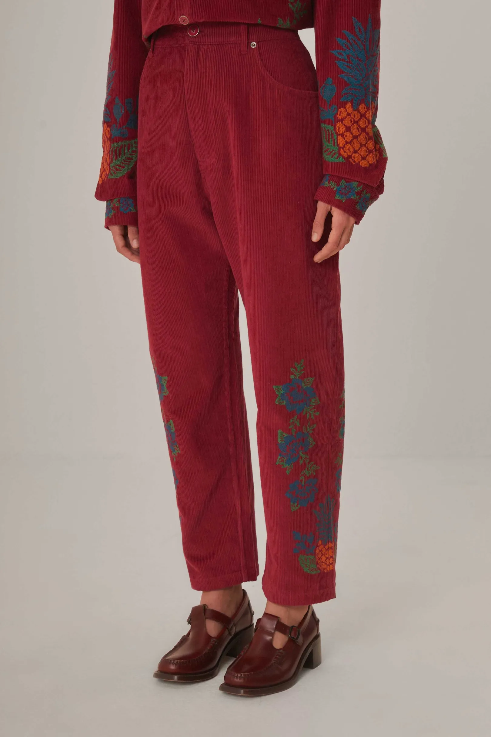 FARM Rio PINK CORDUROY EMBROIDERED PANTS Hot