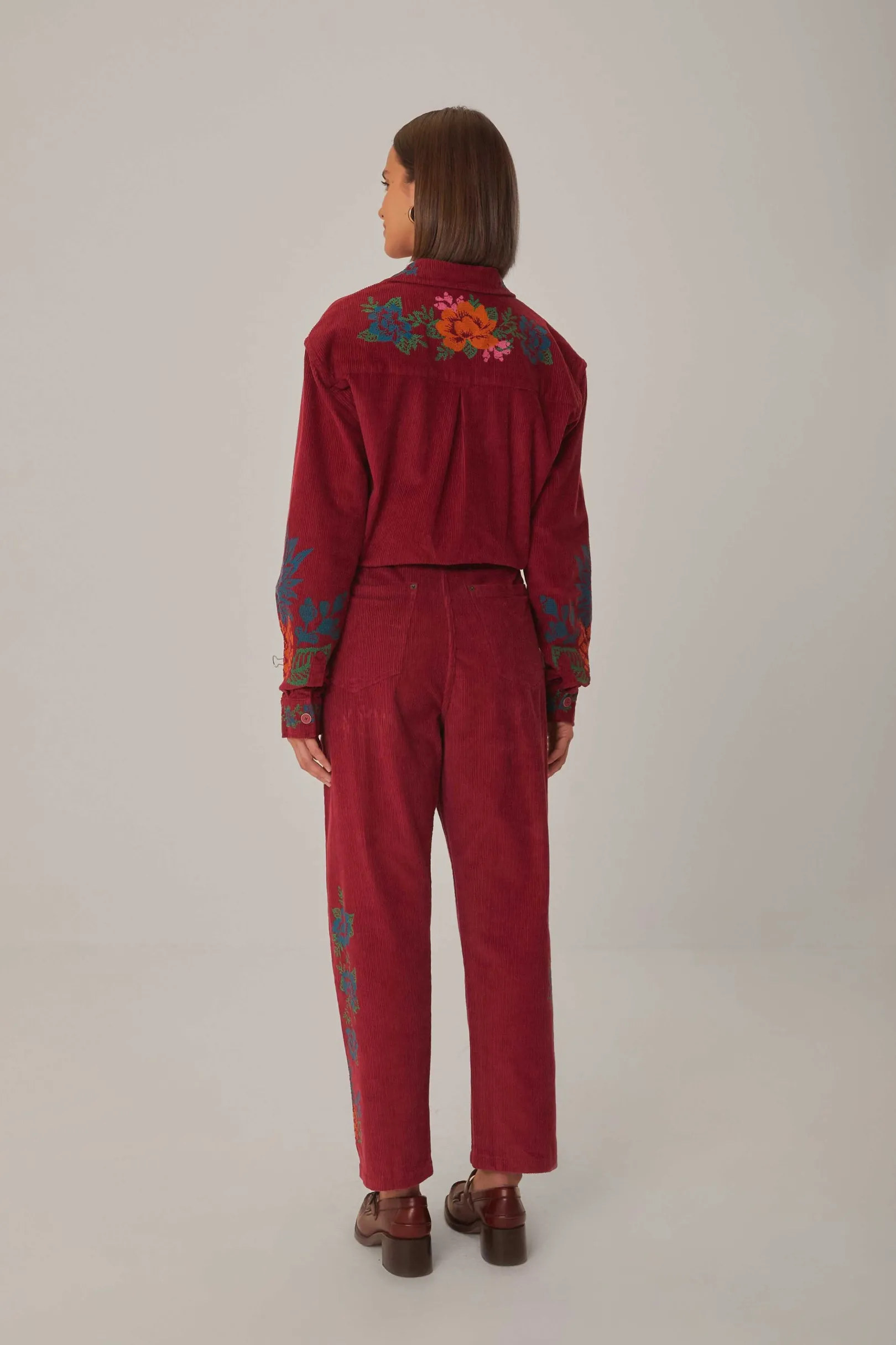FARM Rio PINK CORDUROY EMBROIDERED PANTS Hot