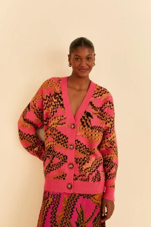 FARM Rio PINK CROCO KNIT CARDIGAN New