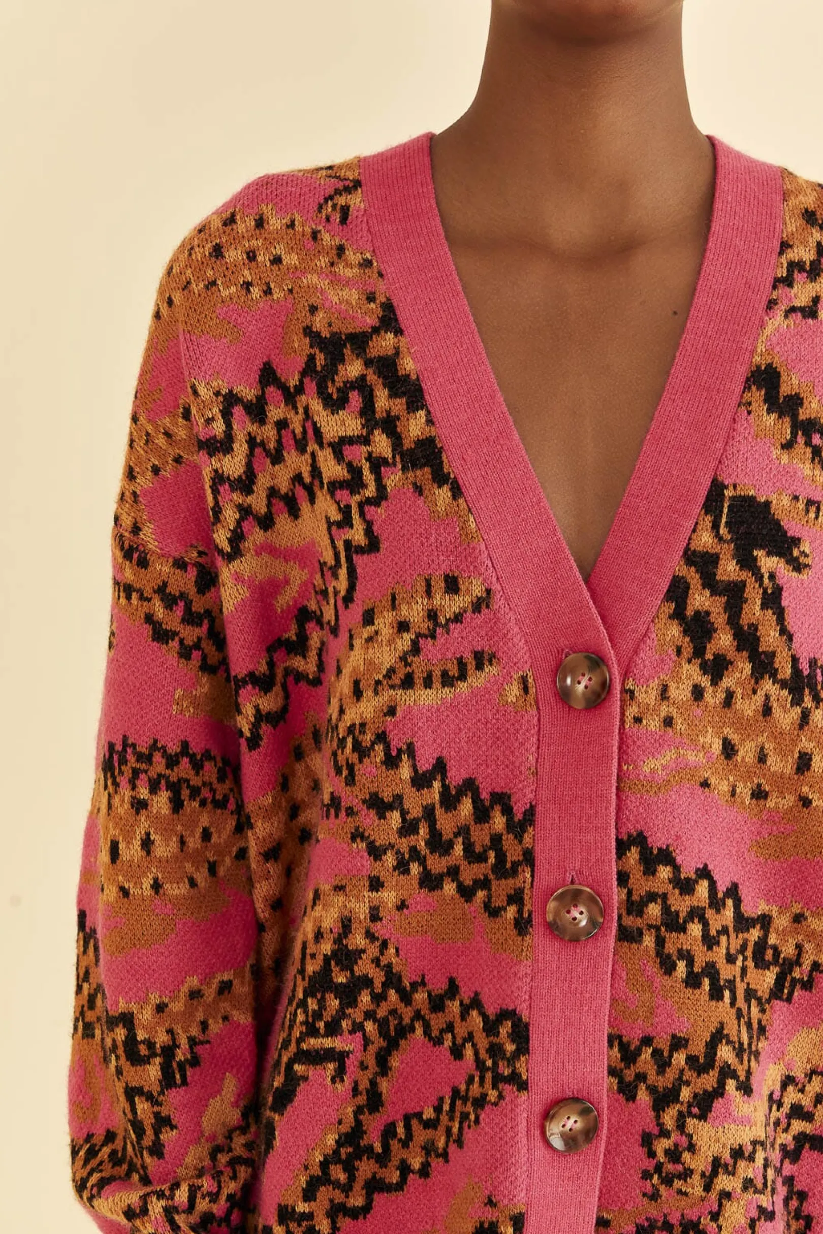 FARM Rio PINK CROCO KNIT CARDIGAN New