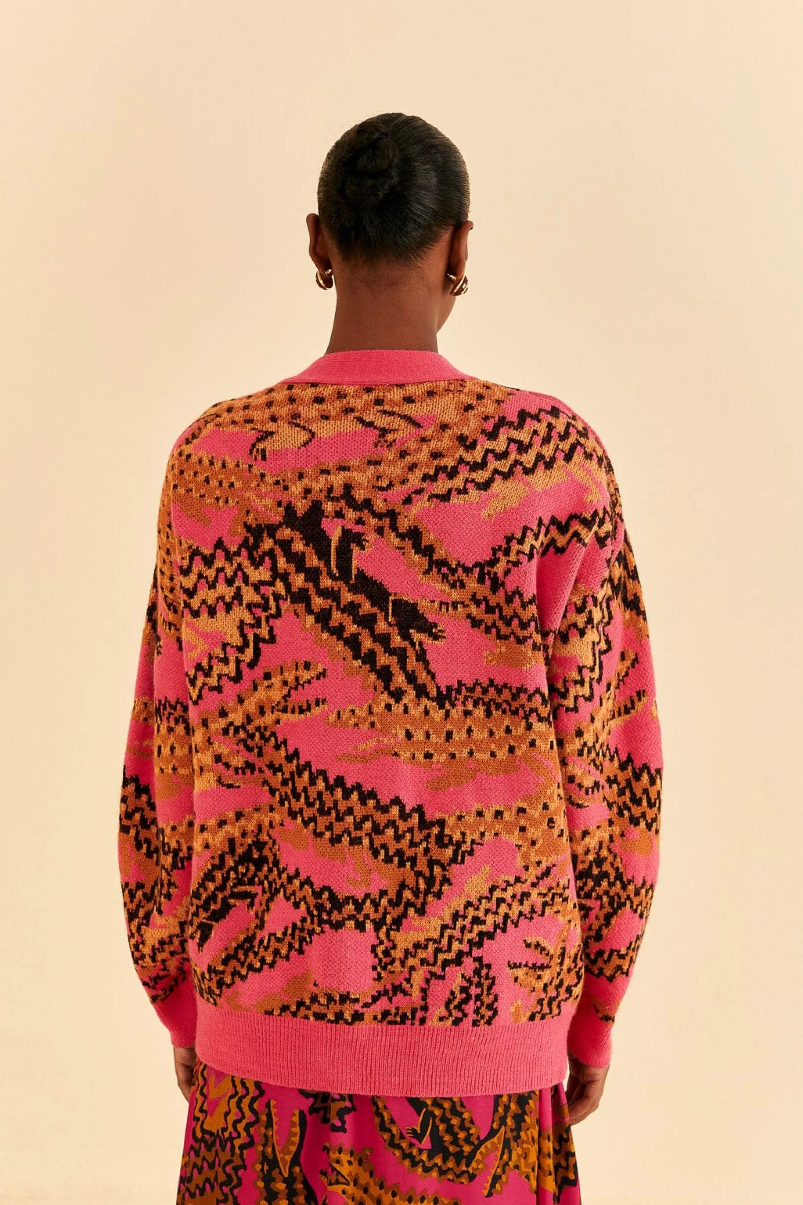 FARM Rio PINK CROCO KNIT CARDIGAN New