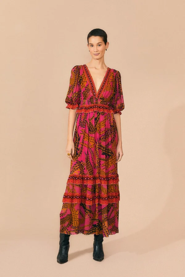 FARM Rio PINK CROCO SHORT SLEEVE MAXI DRESS Hot