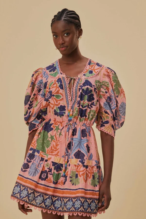 FARM Rio PINK SEASHELL TAPESTRY MINI DRESS Cheap