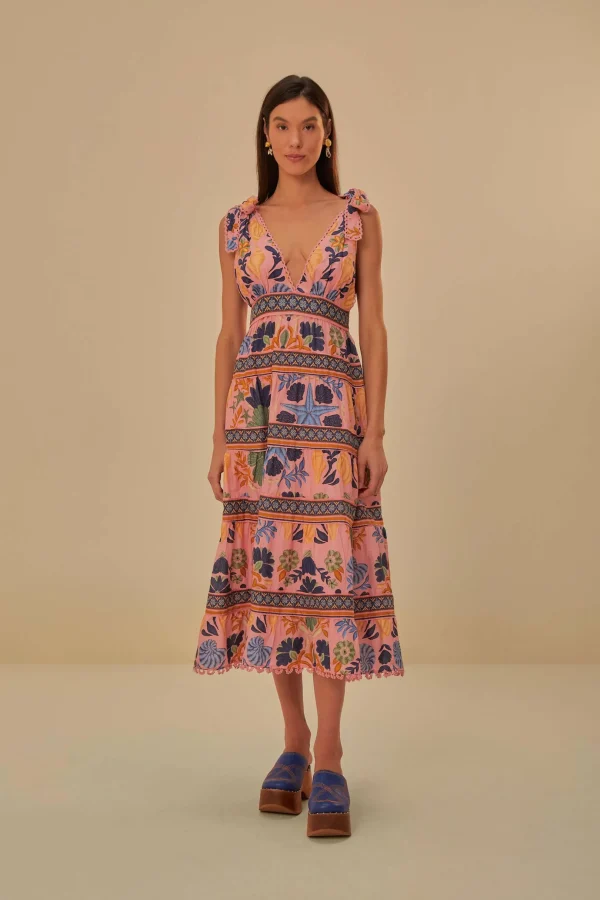 FARM Rio PINK SEASHELL TAPESTRY MIDI DRESS Shop