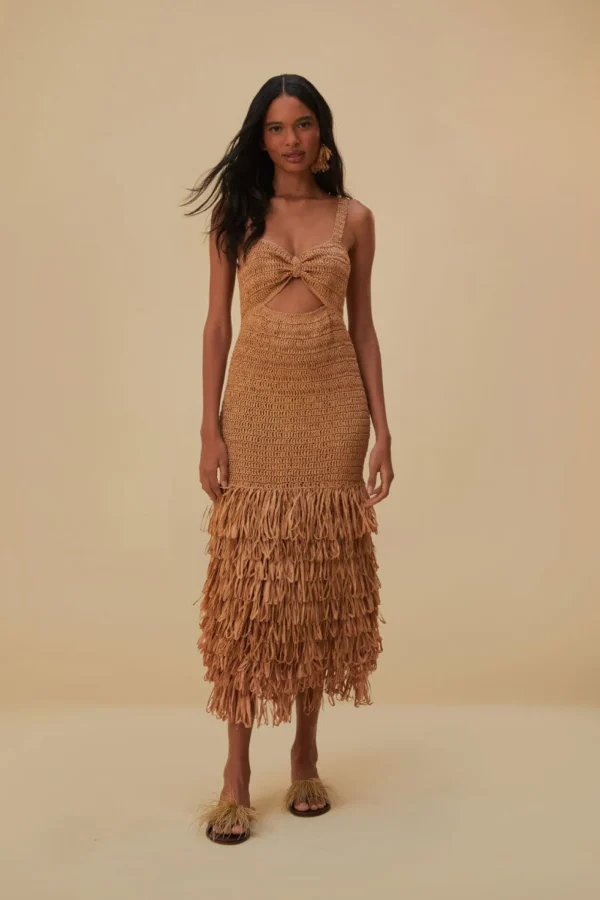 FARM Rio RAFFIA CUT-OUT MIDI DRESS Cheap