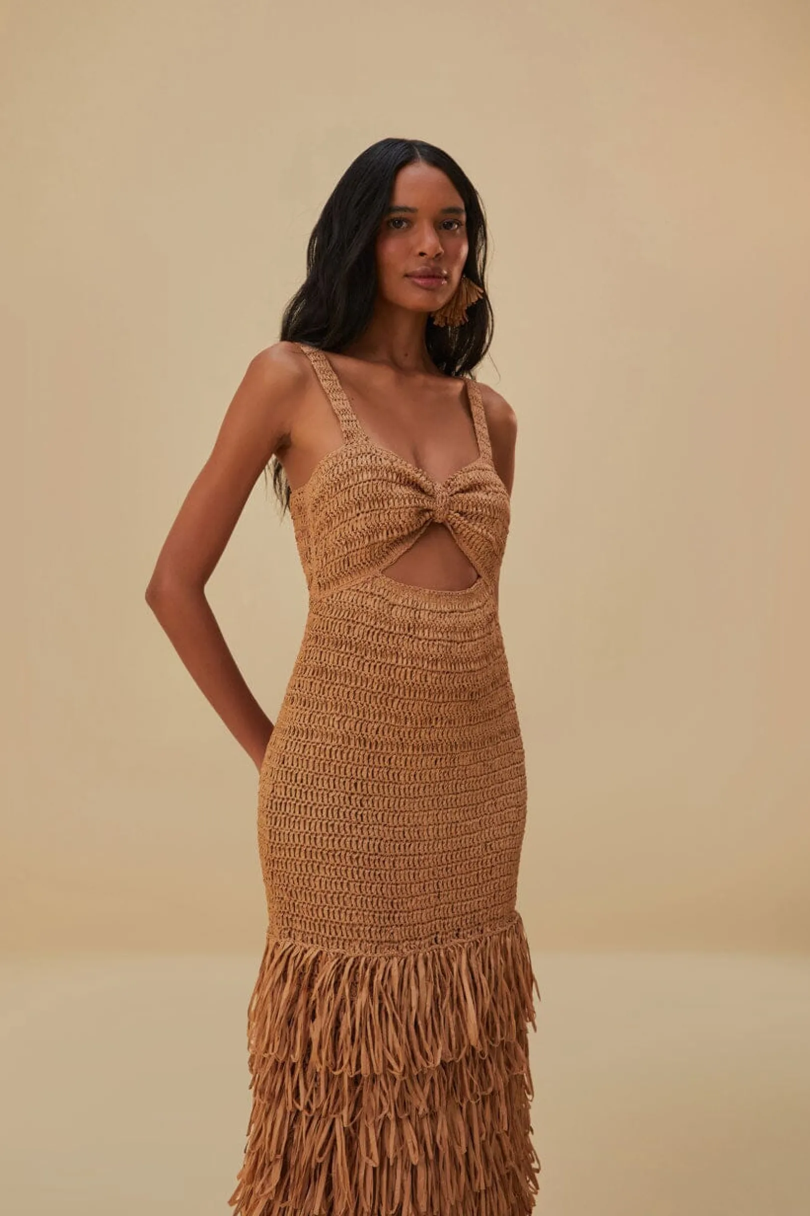 FARM Rio RAFFIA CUT-OUT MIDI DRESS Cheap