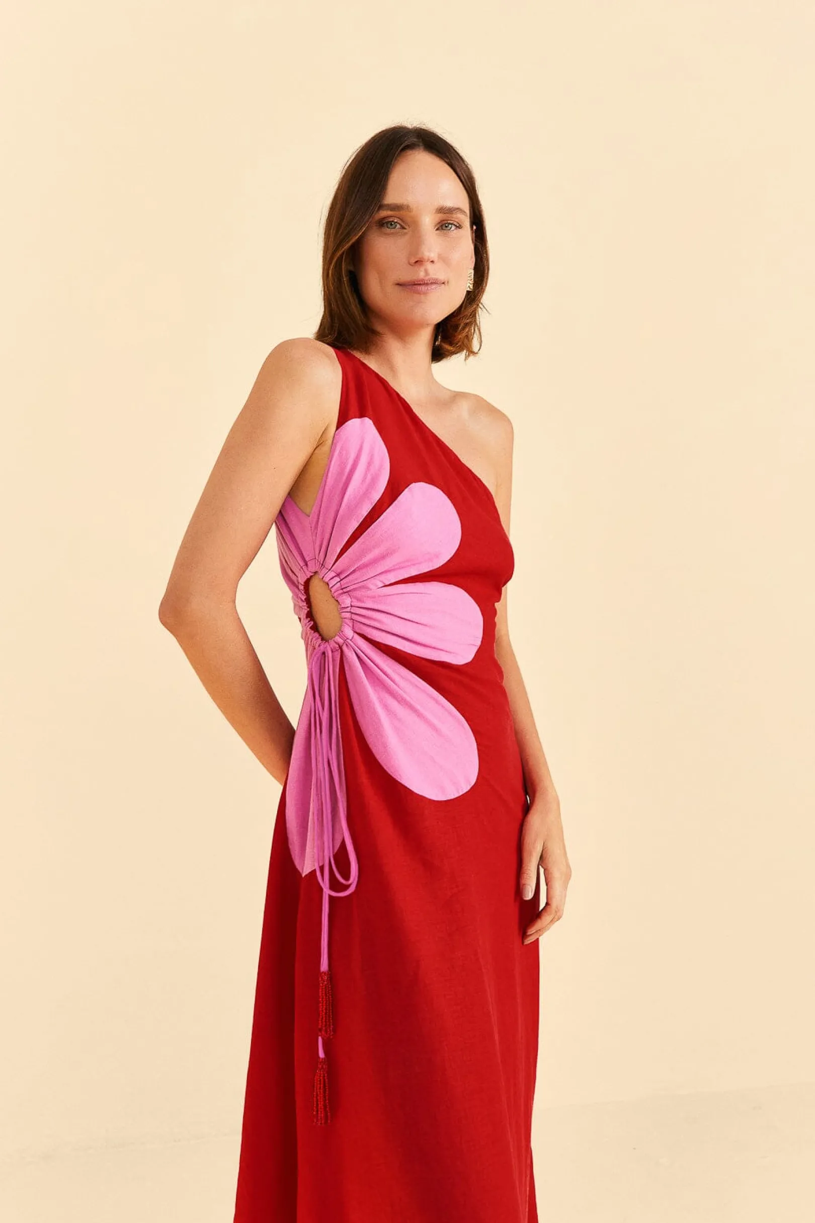FARM Rio RED CUT-OUT FLOWER DRESS Shop