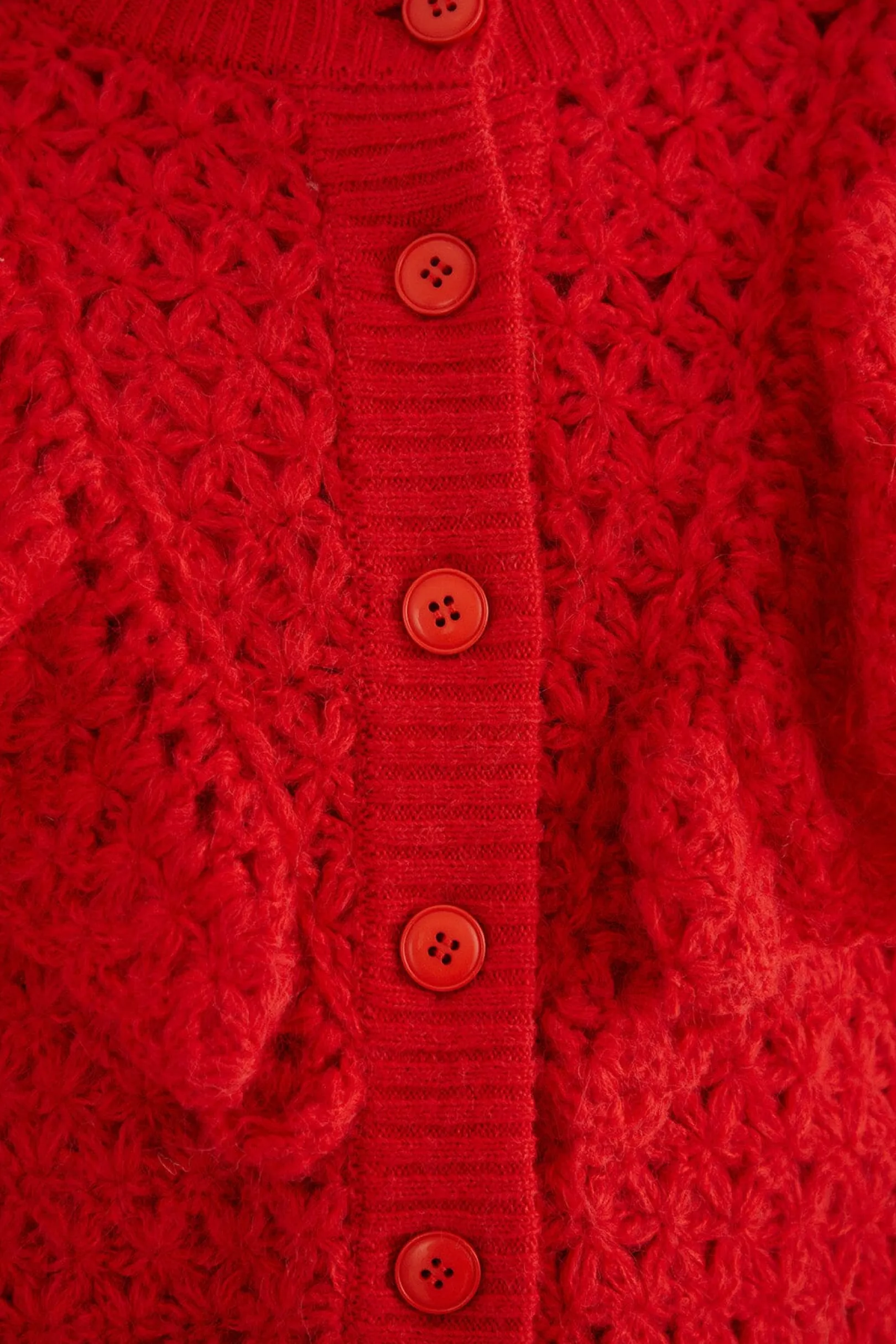 FARM Rio RED FLOWER TEXTURE KNIT CARDIGAN Store