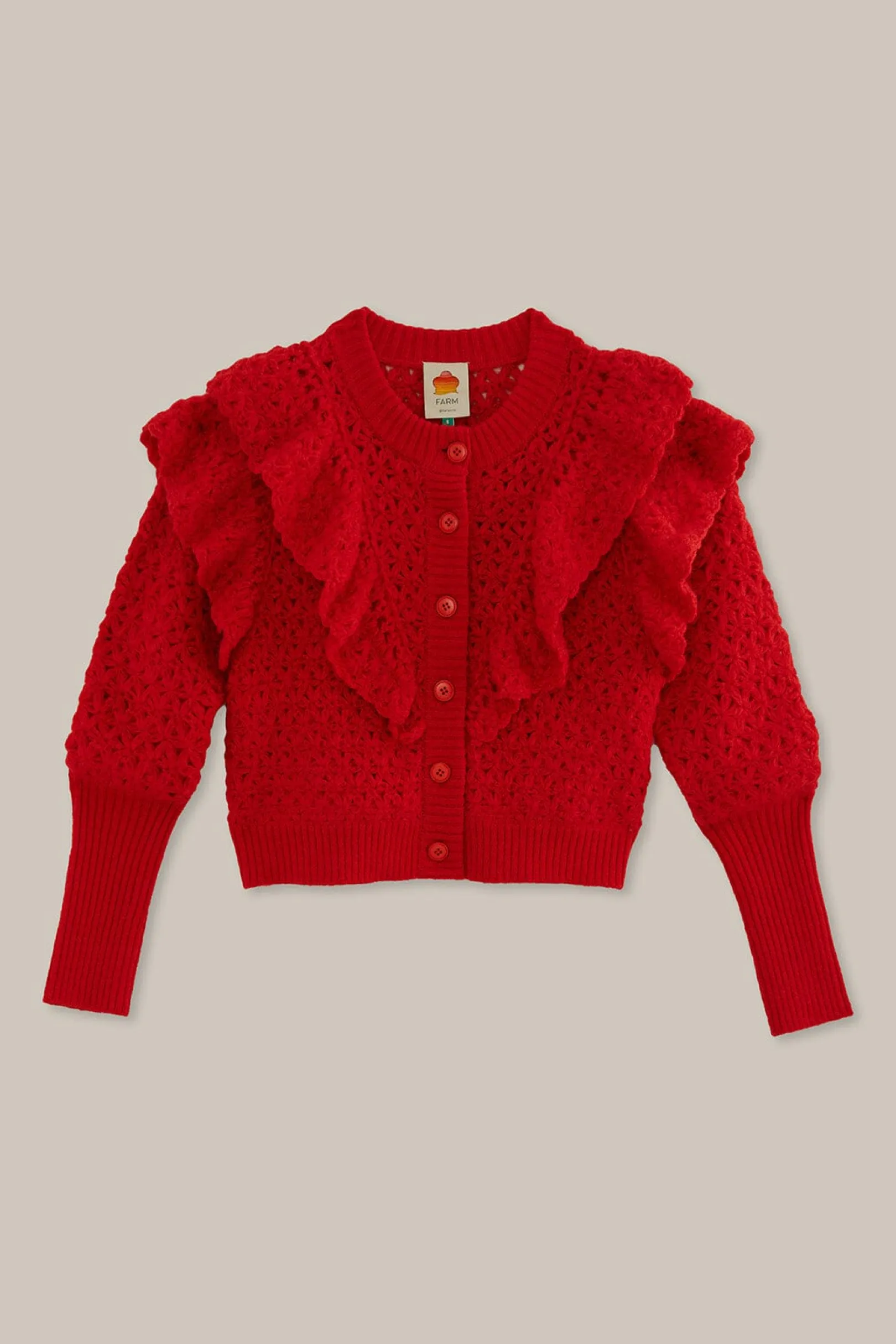 FARM Rio RED FLOWER TEXTURE KNIT CARDIGAN Store