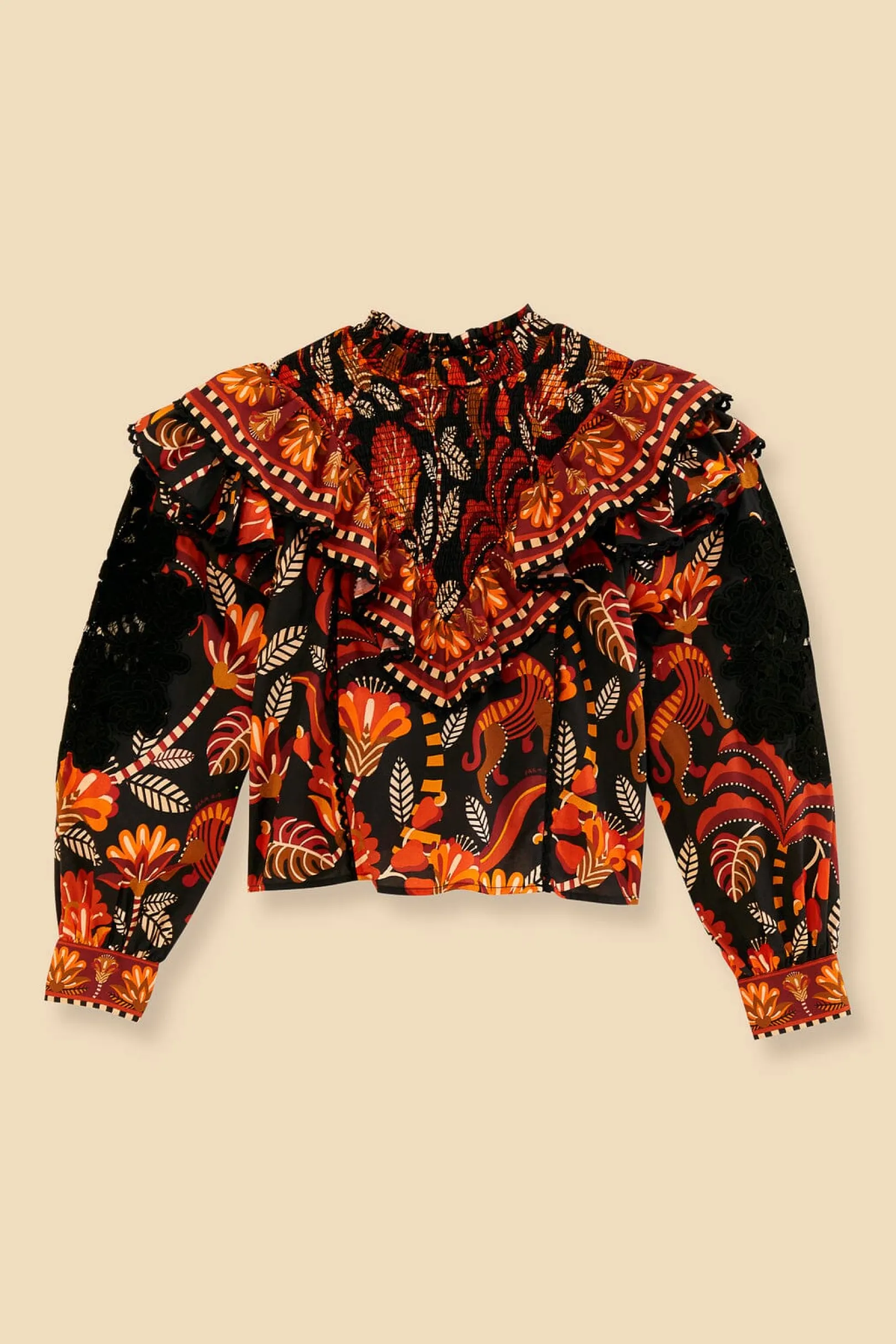 FARM Rio RED NATURE BEAUTY LACE BLOUSE Discount