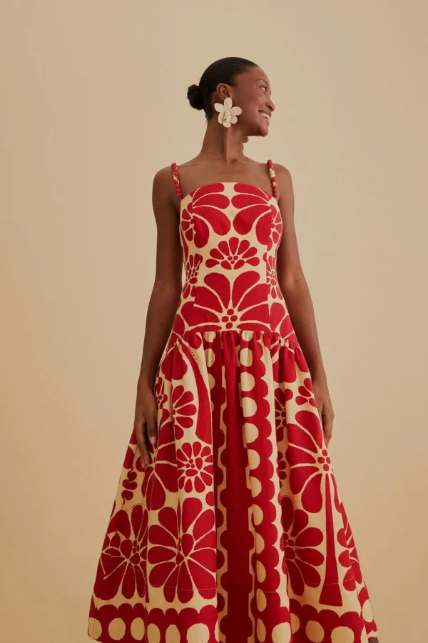 FARM Rio RED PALERMO SLEEVELESS MIDI DRESS Hot