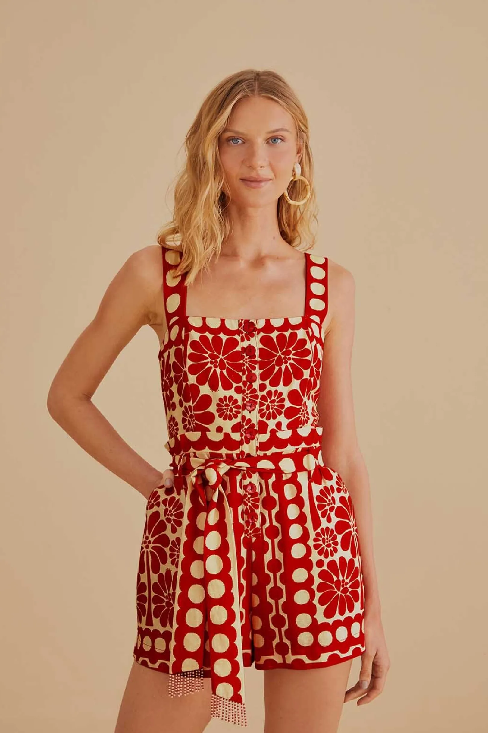 FARM Rio RED PALERMO SLEEVELESS ROMPER Flash Sale