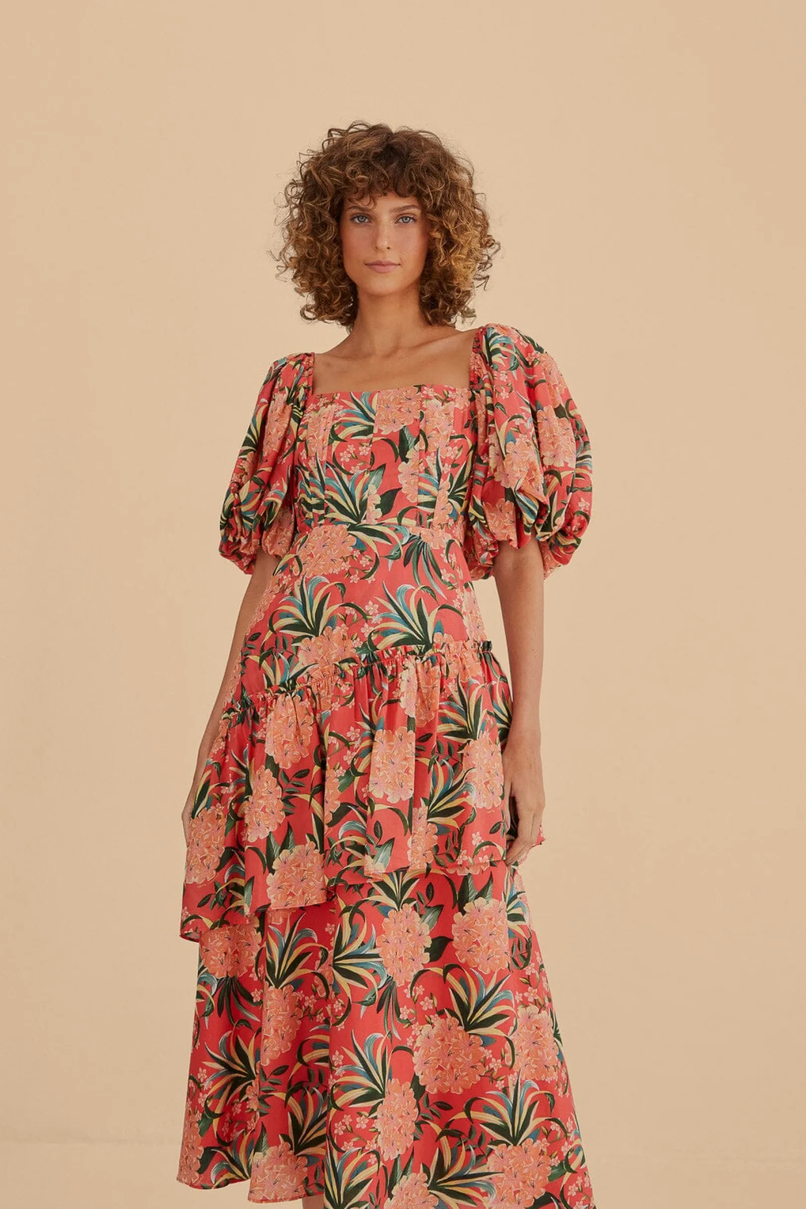 FARM Rio RED PINEAPPLE BLOOM CUT OUT MIDI DRESS Store
