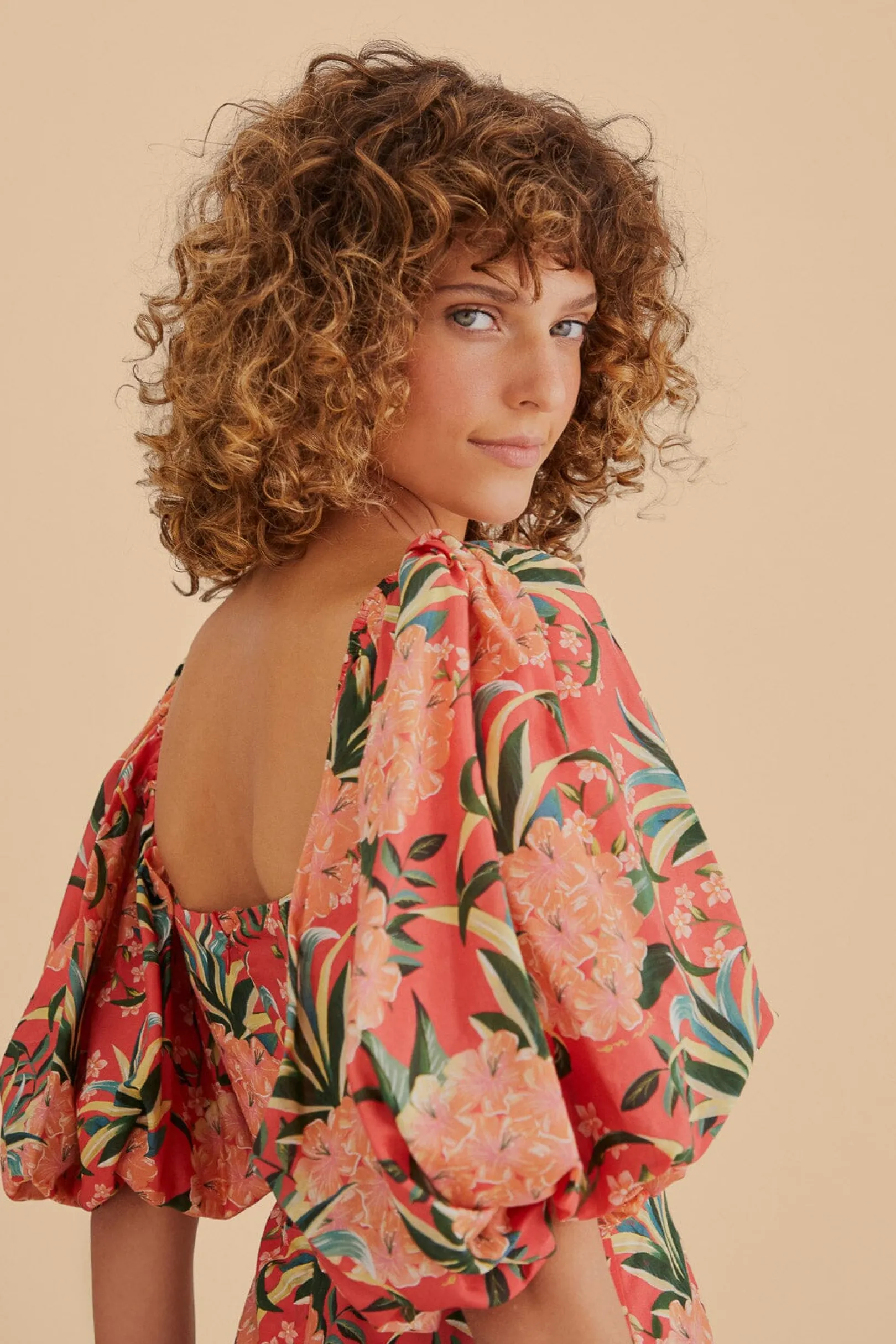 FARM Rio RED PINEAPPLE BLOOM CUT OUT MIDI DRESS Store