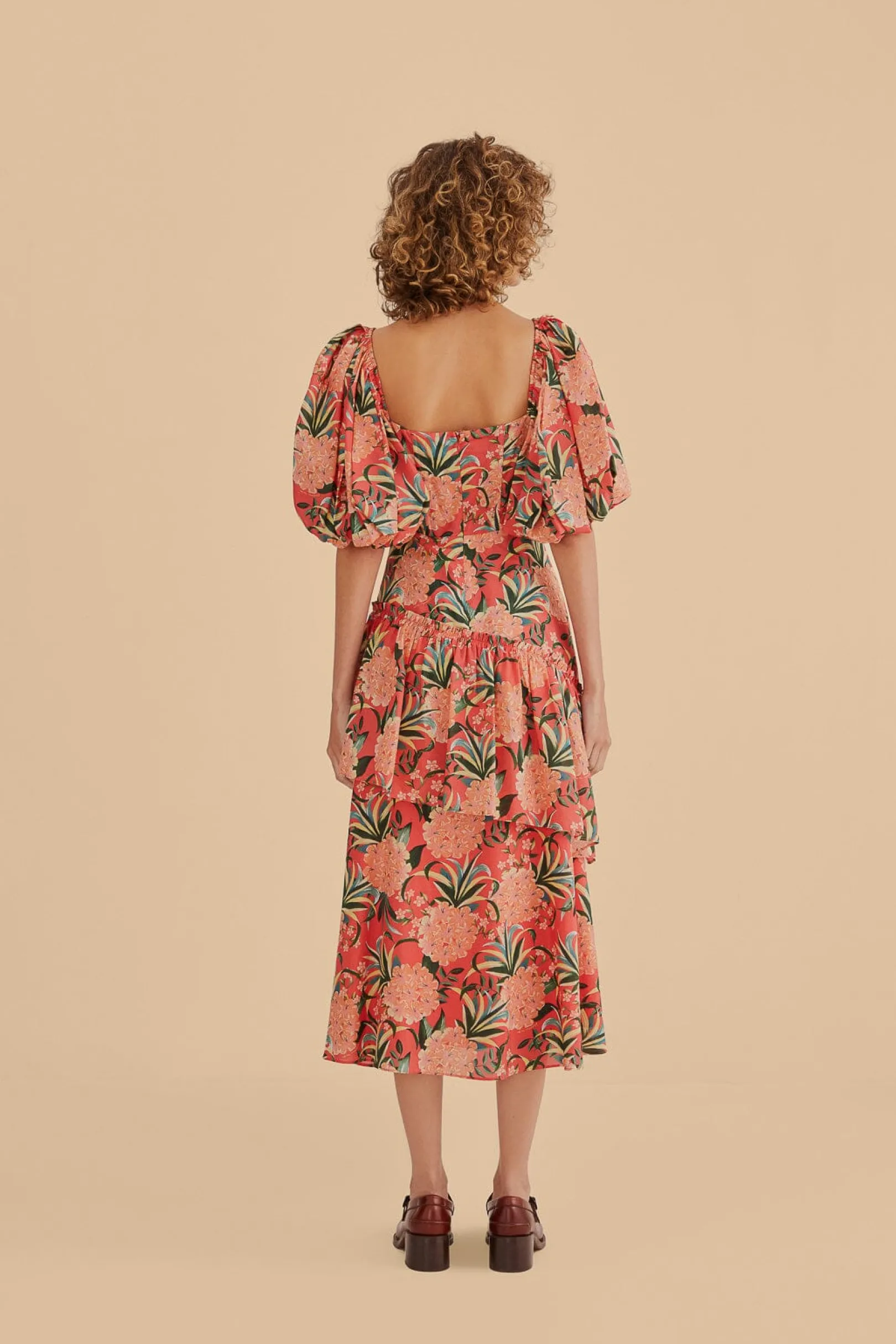 FARM Rio RED PINEAPPLE BLOOM CUT OUT MIDI DRESS Store