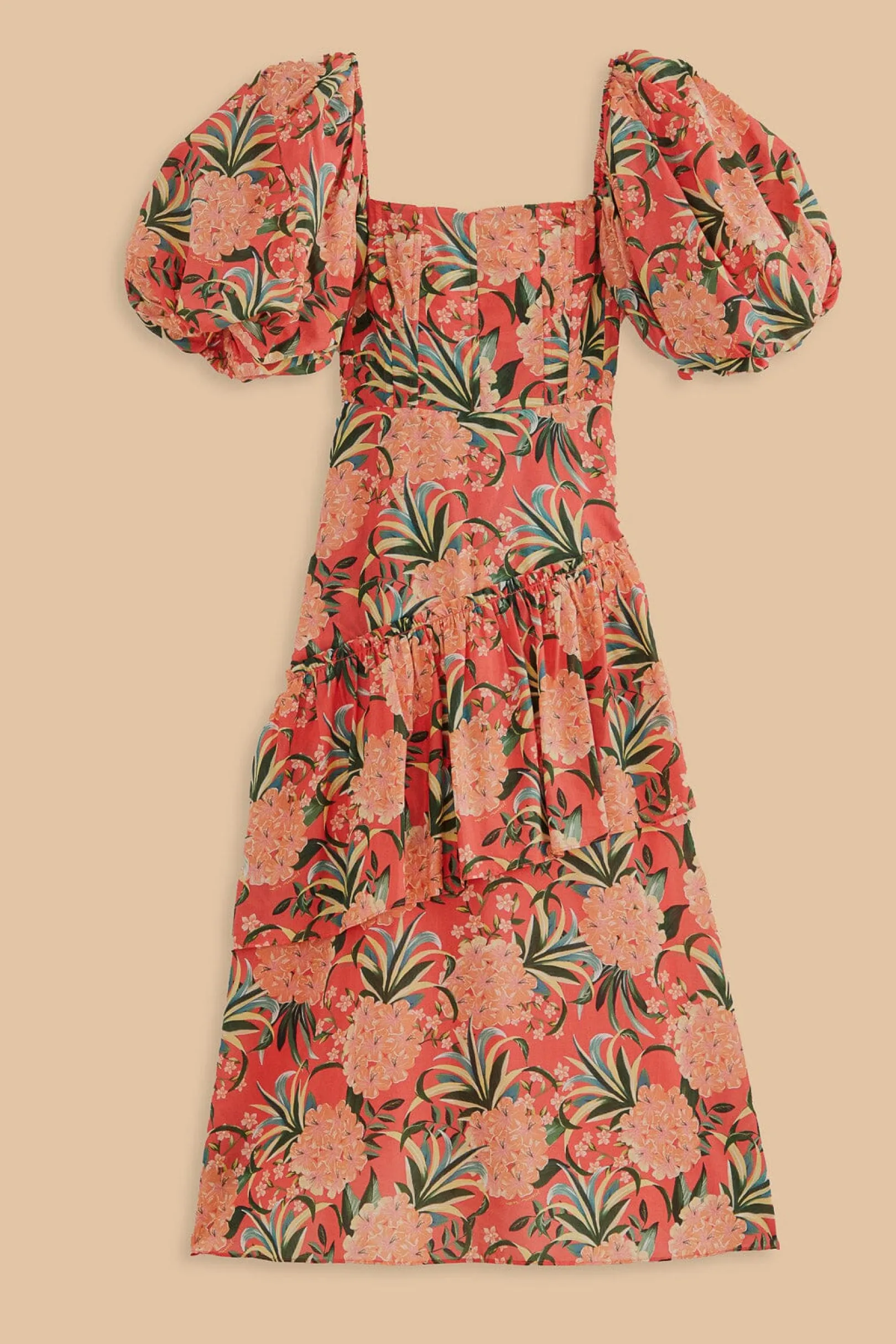FARM Rio RED PINEAPPLE BLOOM CUT OUT MIDI DRESS Store