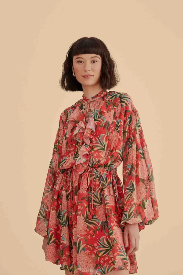 FARM Rio RED PINEAPPLE BLOOM V NECK MINI DRESS Clearance