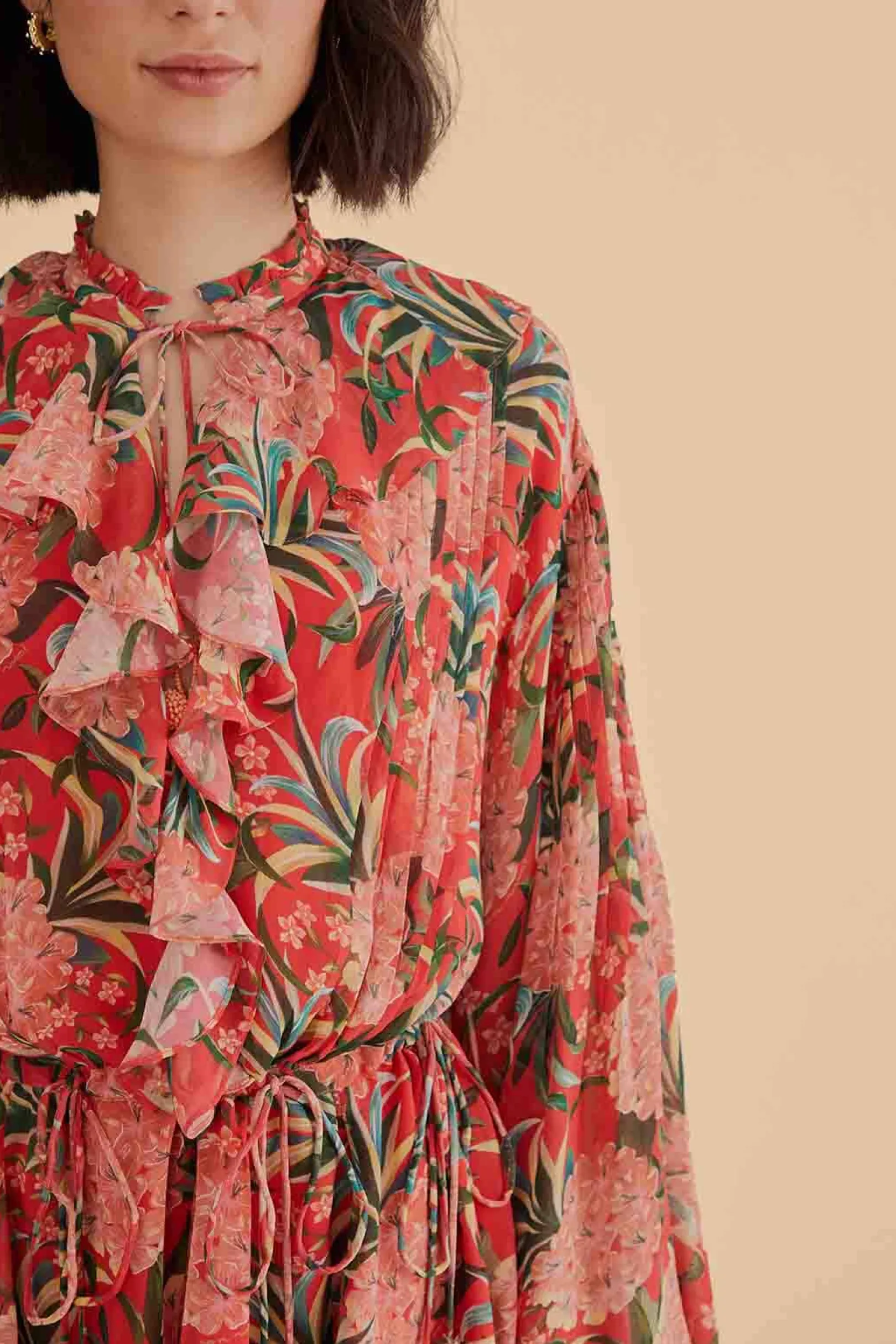 FARM Rio RED PINEAPPLE BLOOM V NECK MINI DRESS Clearance