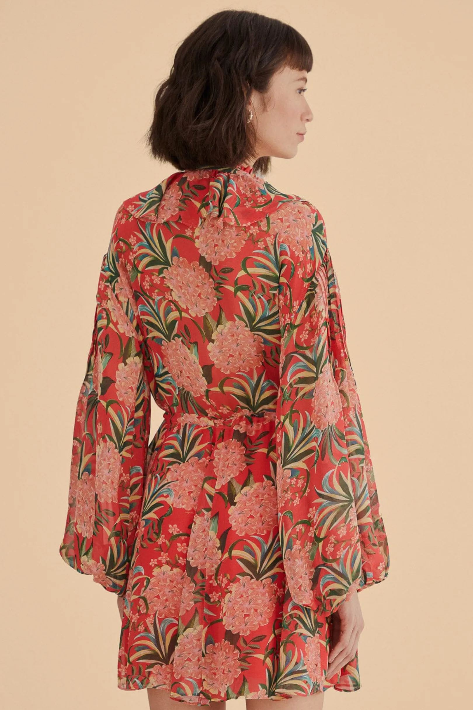 FARM Rio RED PINEAPPLE BLOOM V NECK MINI DRESS Clearance