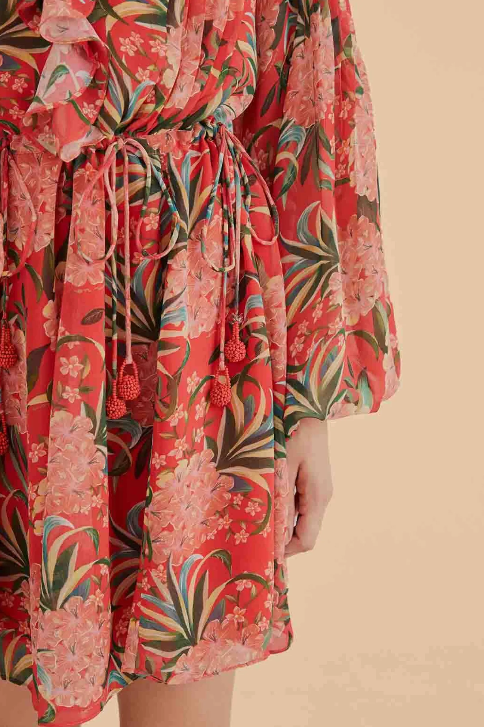 FARM Rio RED PINEAPPLE BLOOM V NECK MINI DRESS Clearance