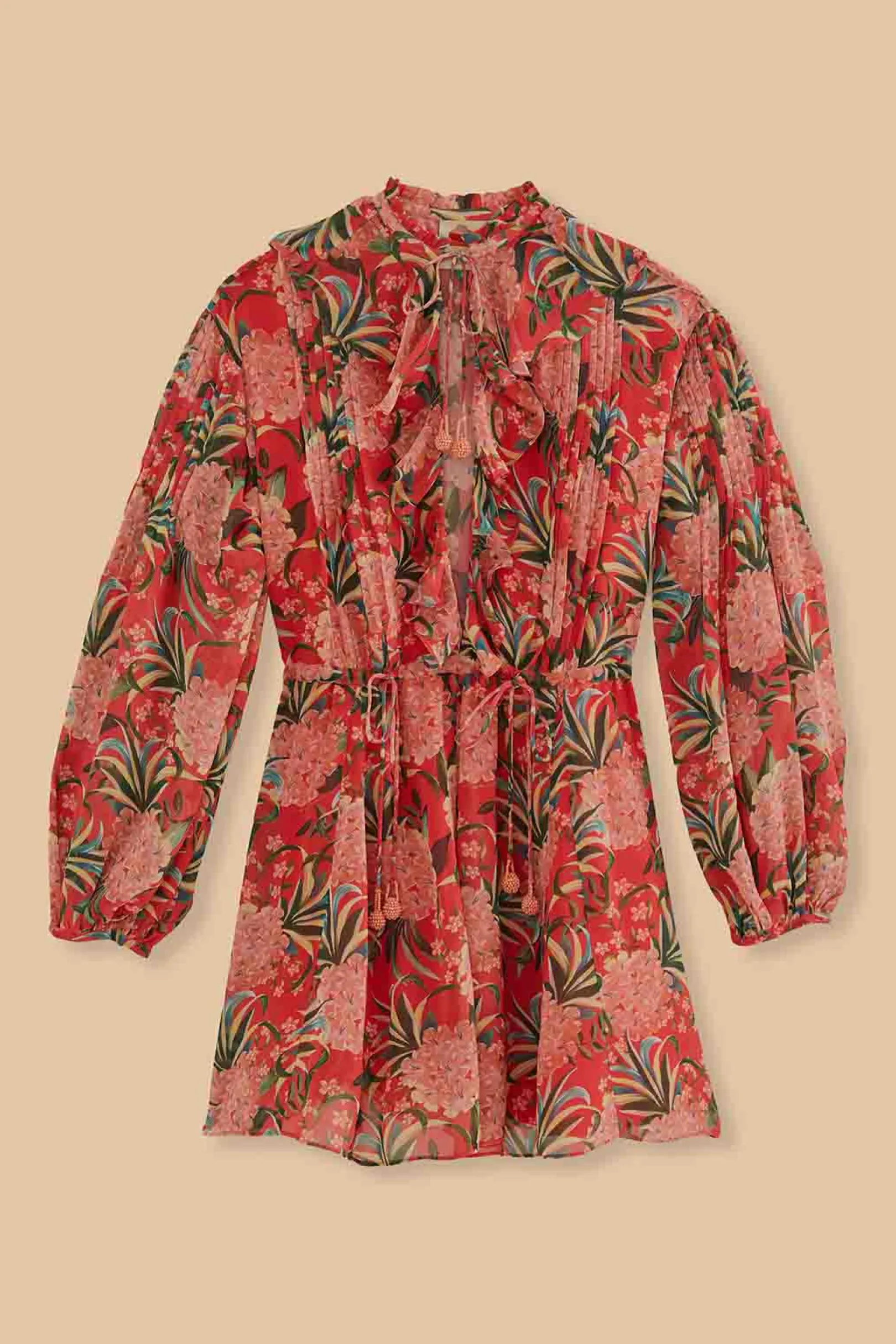 FARM Rio RED PINEAPPLE BLOOM V NECK MINI DRESS Clearance