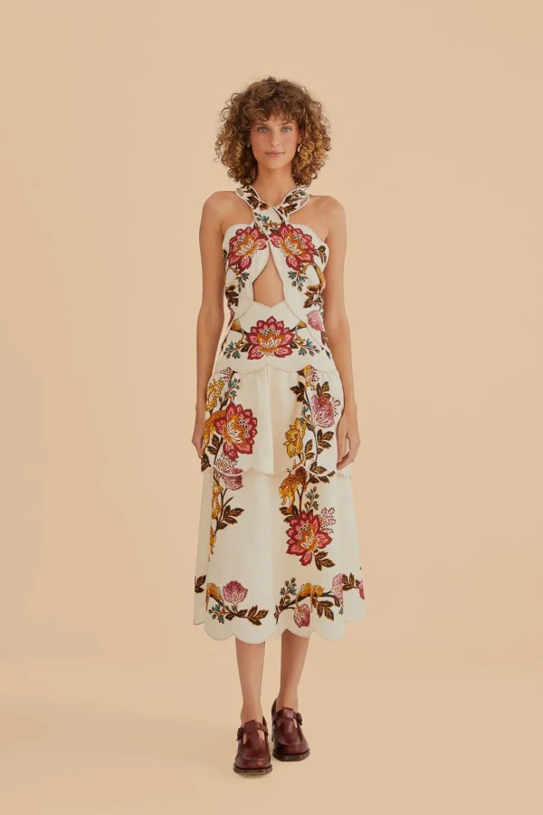 FARM Rio SAND LEOPARD FLOWERS CUT OUT MIDI DRESS Fashion