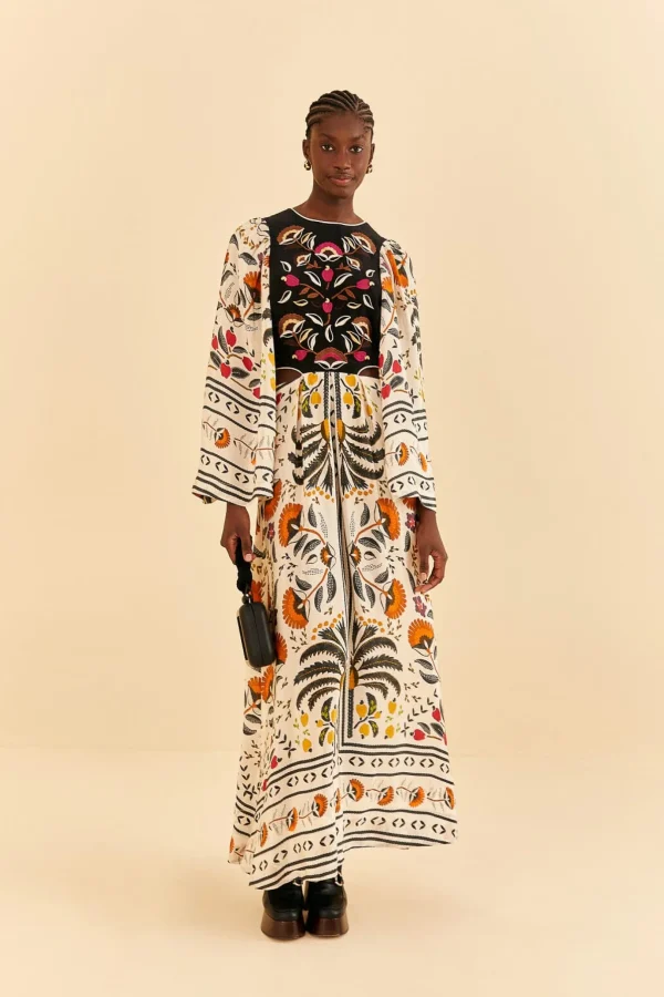 FARM Rio SAND PALMS PARADISE EMBROIDERED CUT OUT MIDI DRESS Fashion