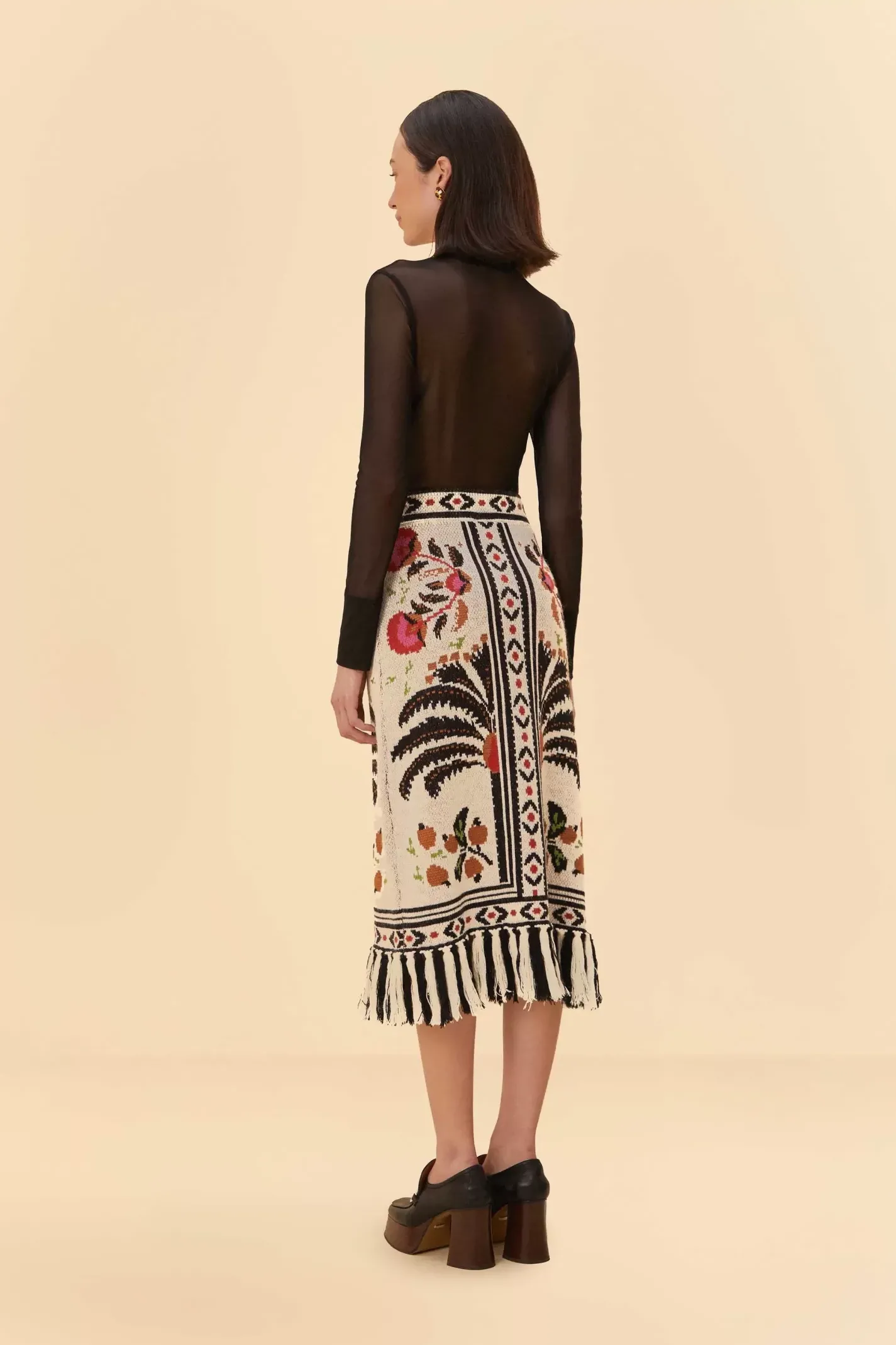 FARM Rio SAND PALMS PARADISE KNIT FRINGE MIDI SKIRT Sale