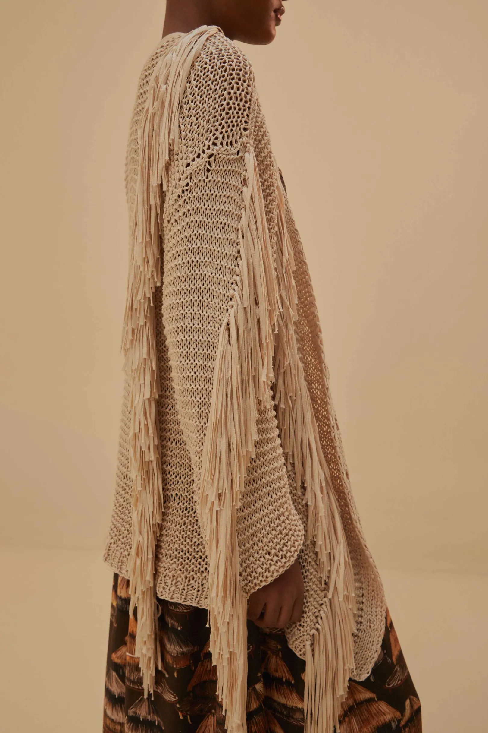 FARM Rio SAND STRIPES FRINGES KNIT CARDIGAN Shop