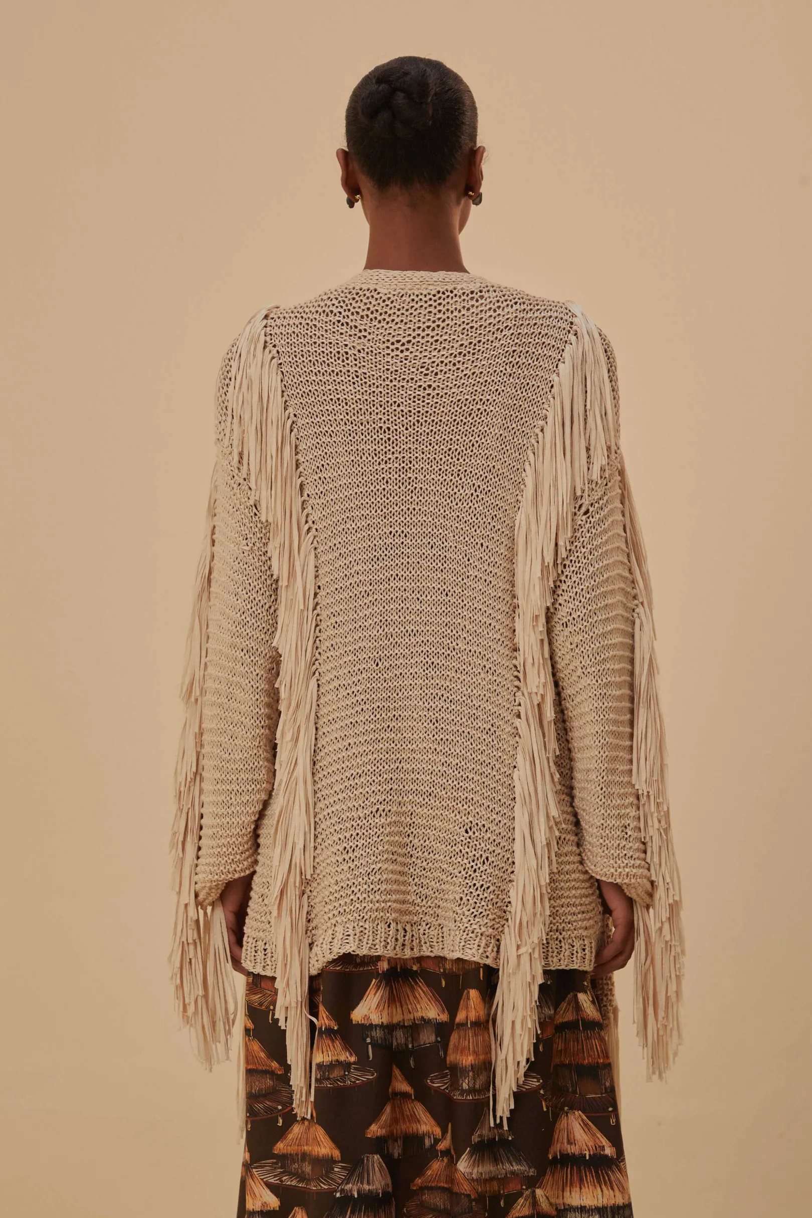 FARM Rio SAND STRIPES FRINGES KNIT CARDIGAN Shop
