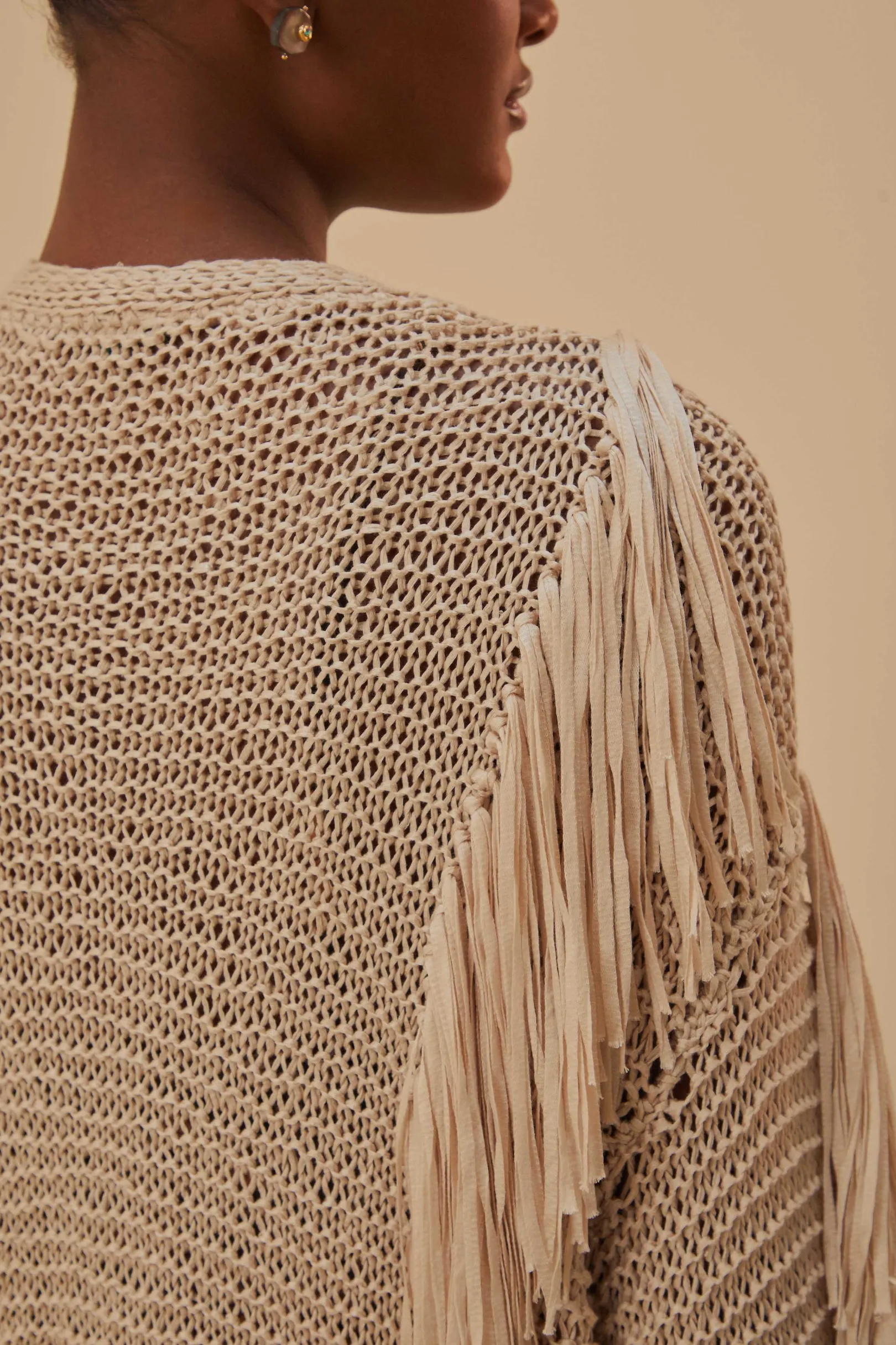 FARM Rio SAND STRIPES FRINGES KNIT CARDIGAN Shop