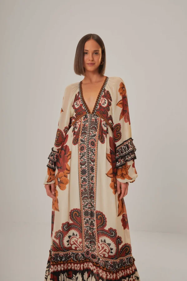 FARM Rio SAND WINTER TAPESTRY V NECK MAXI DRESS Best Sale