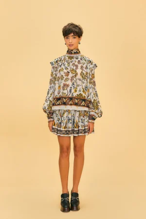 FARM Rio  SILVER FLORAL TAPESTRY MINI SKIRT Cheap