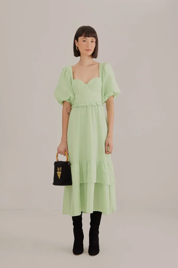 FARM Rio SOFT GREEN SHORT SLEEVE MIDI DRESS Clearance