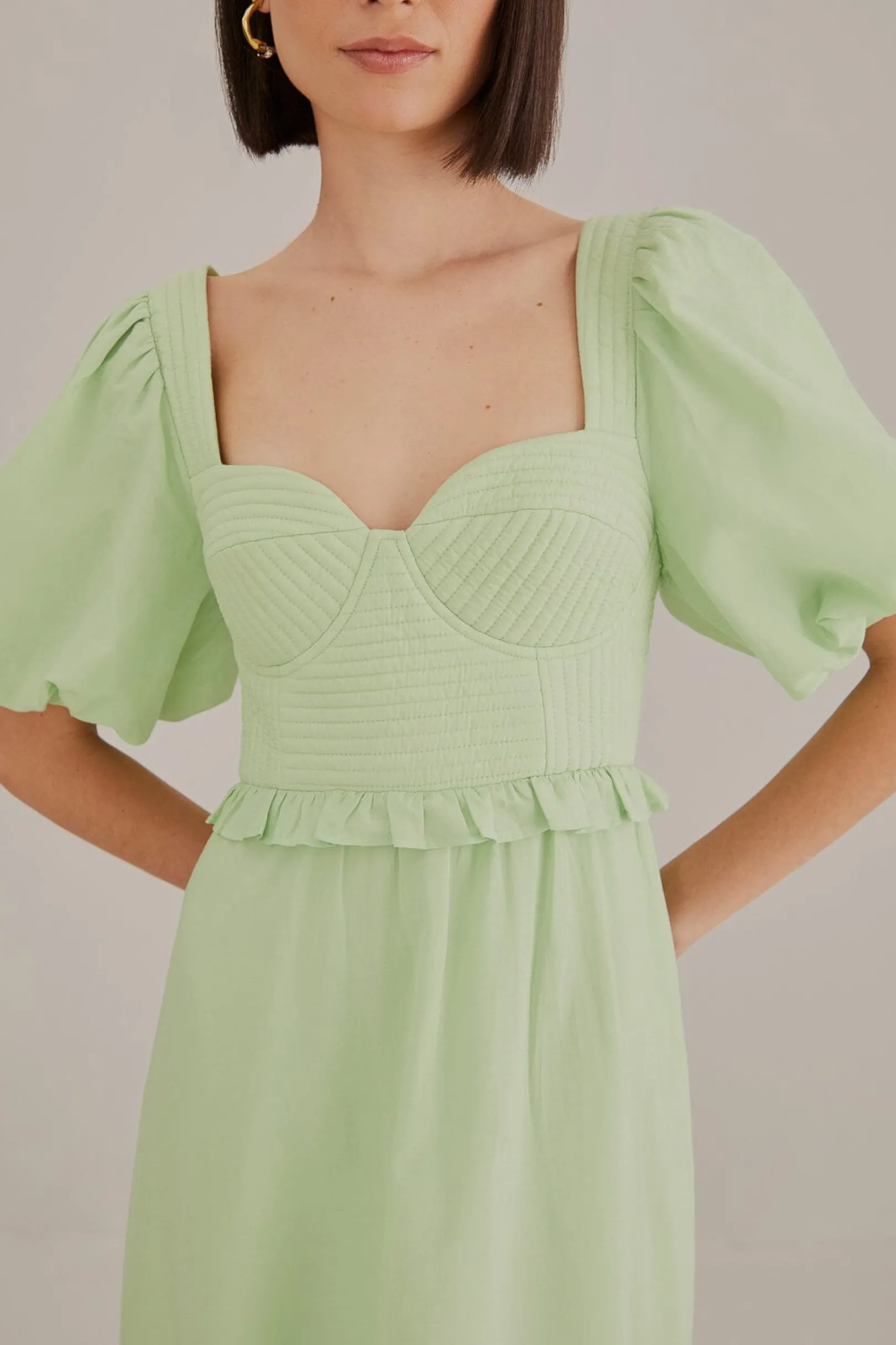 FARM Rio SOFT GREEN SHORT SLEEVE MIDI DRESS Clearance