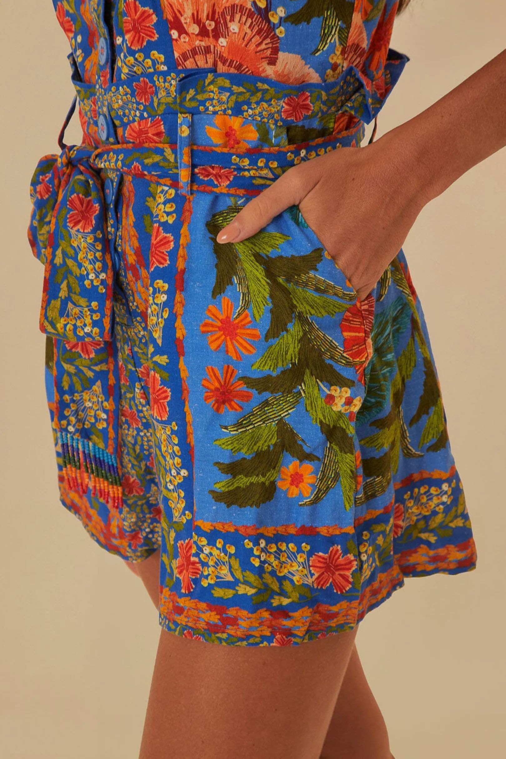 FARM Rio STICHED GARDEN BLUE ROMPER Discount